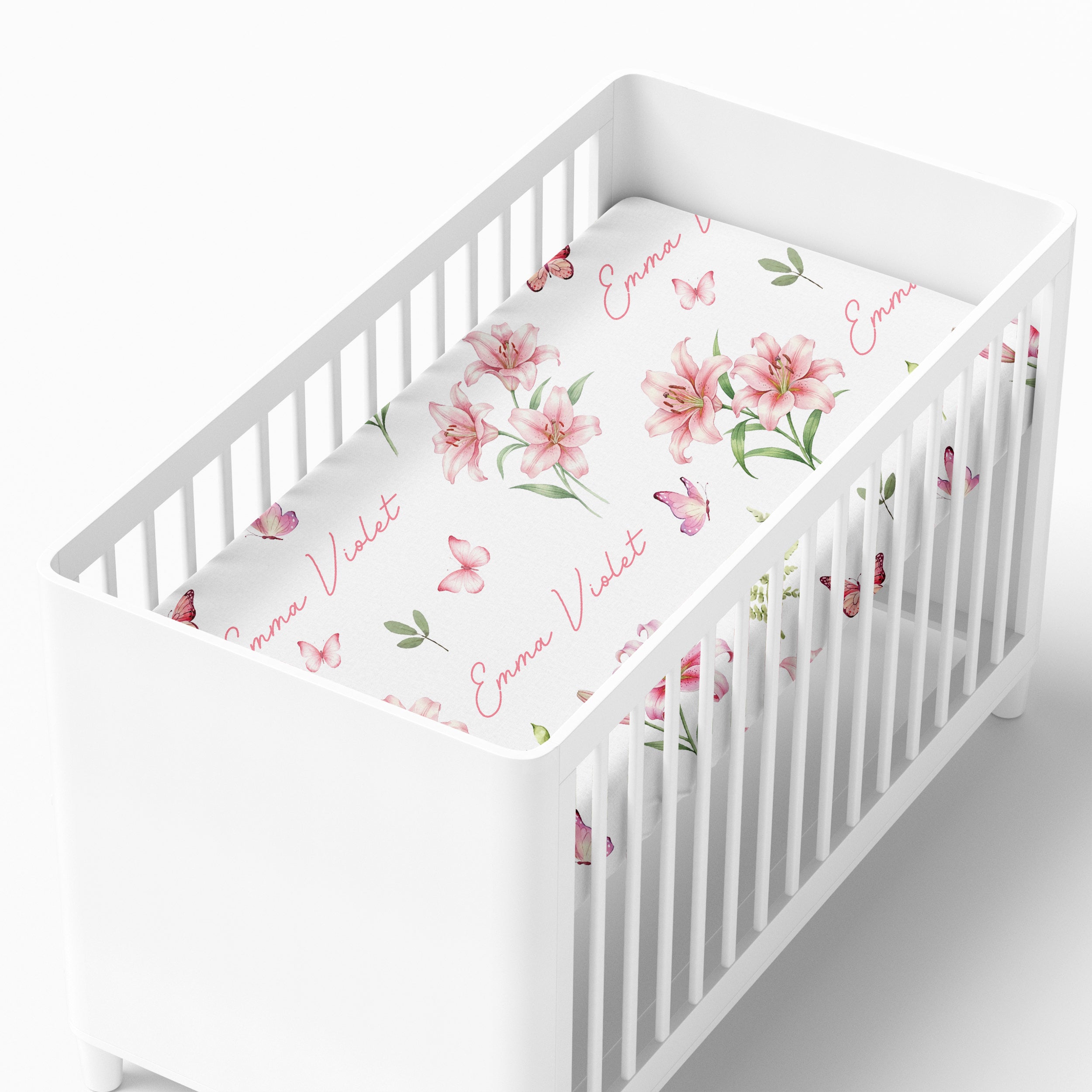 Personalized Crib Sheet in Pink Lilys