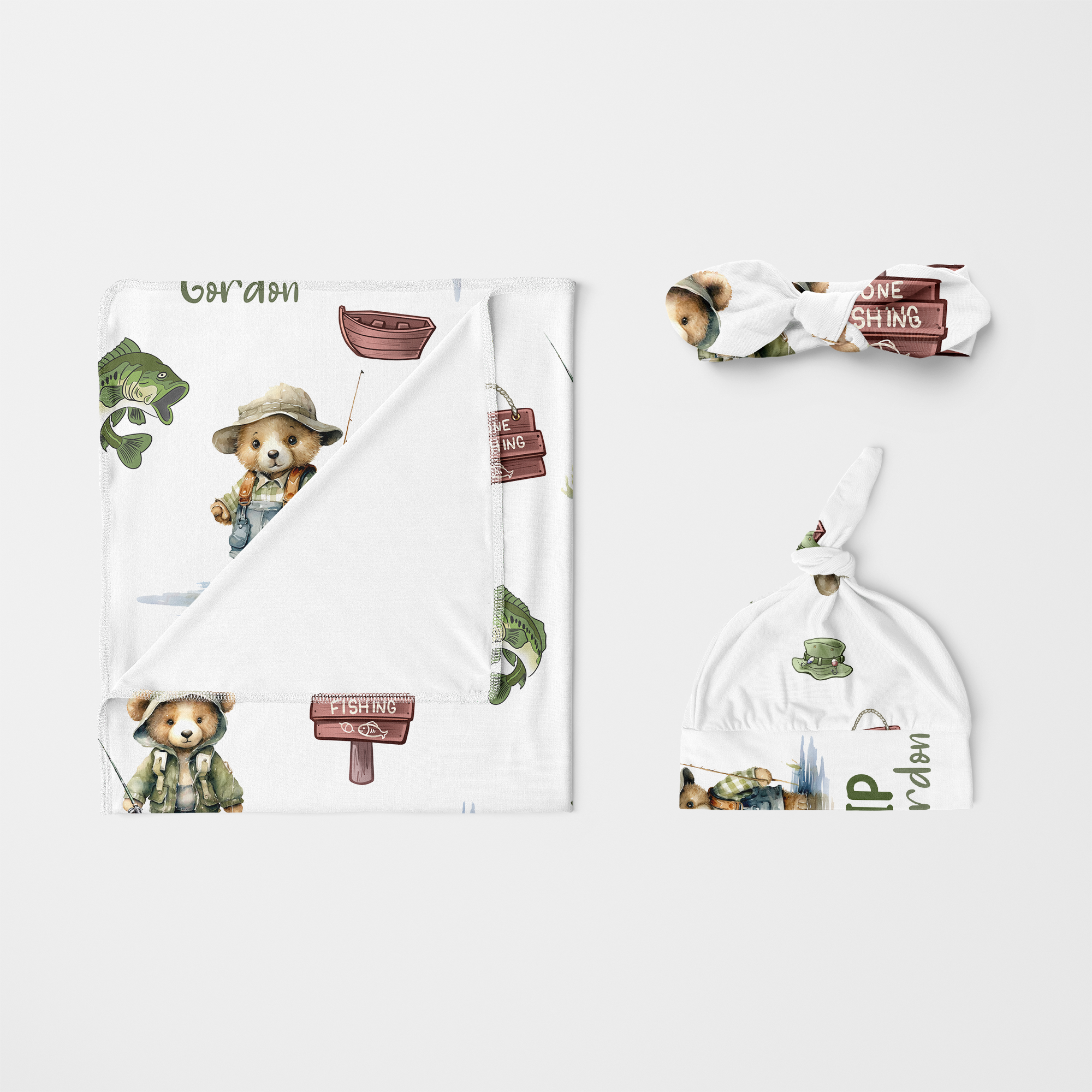 Personalized Knotted Hat in Bear Fishing