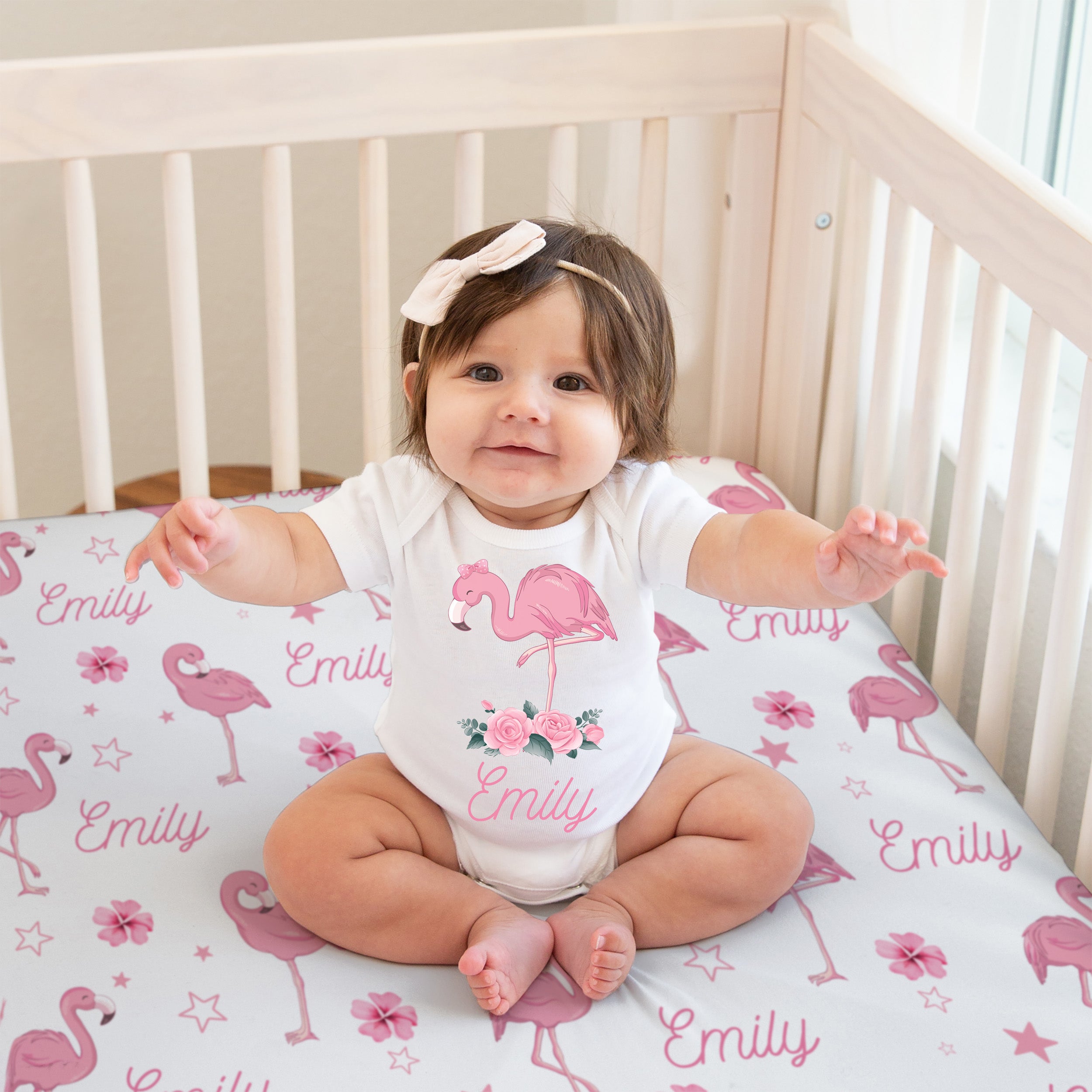 Personalized Graphic Bodysuit in Flamingo