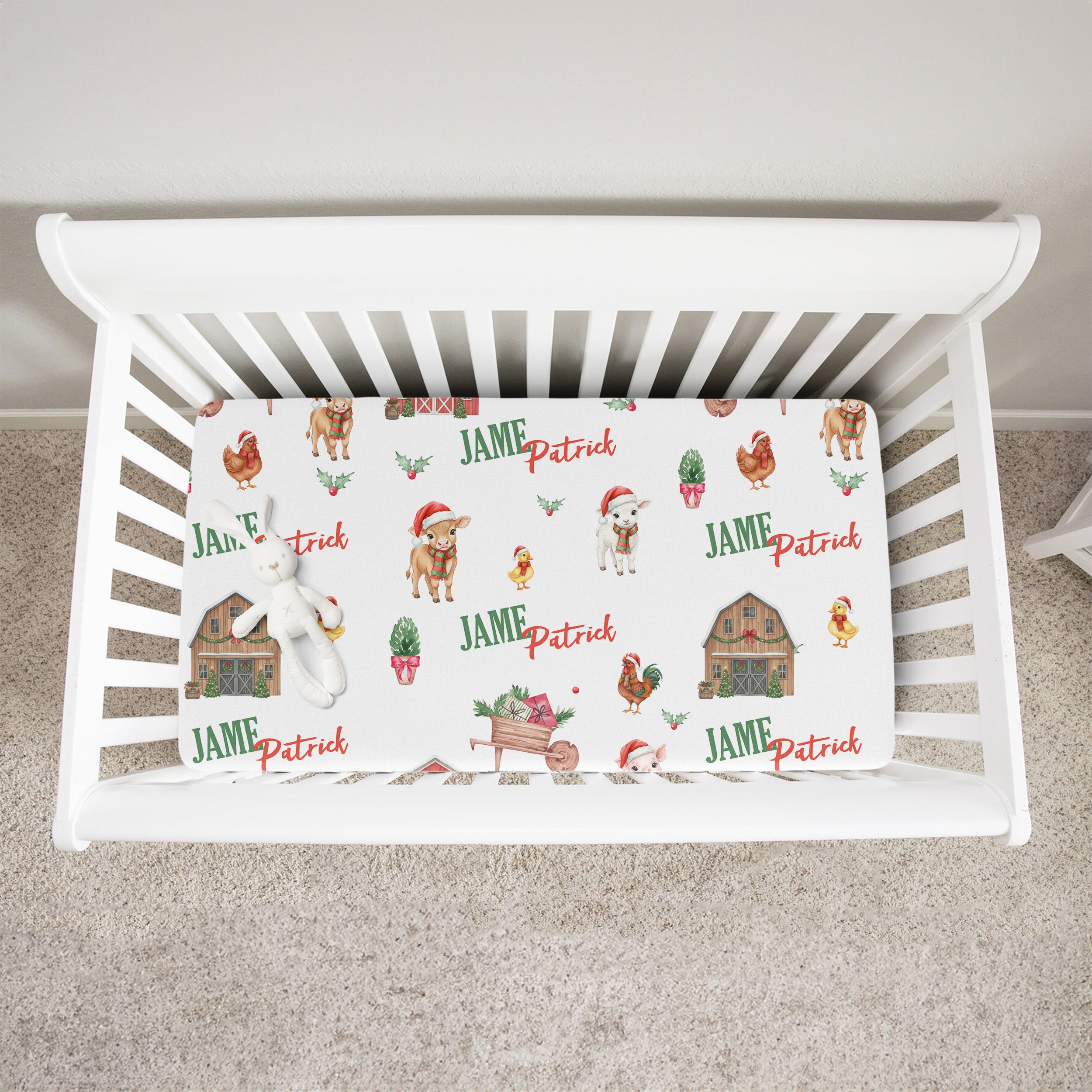 Xmas Farm Personalized Crib Sheet