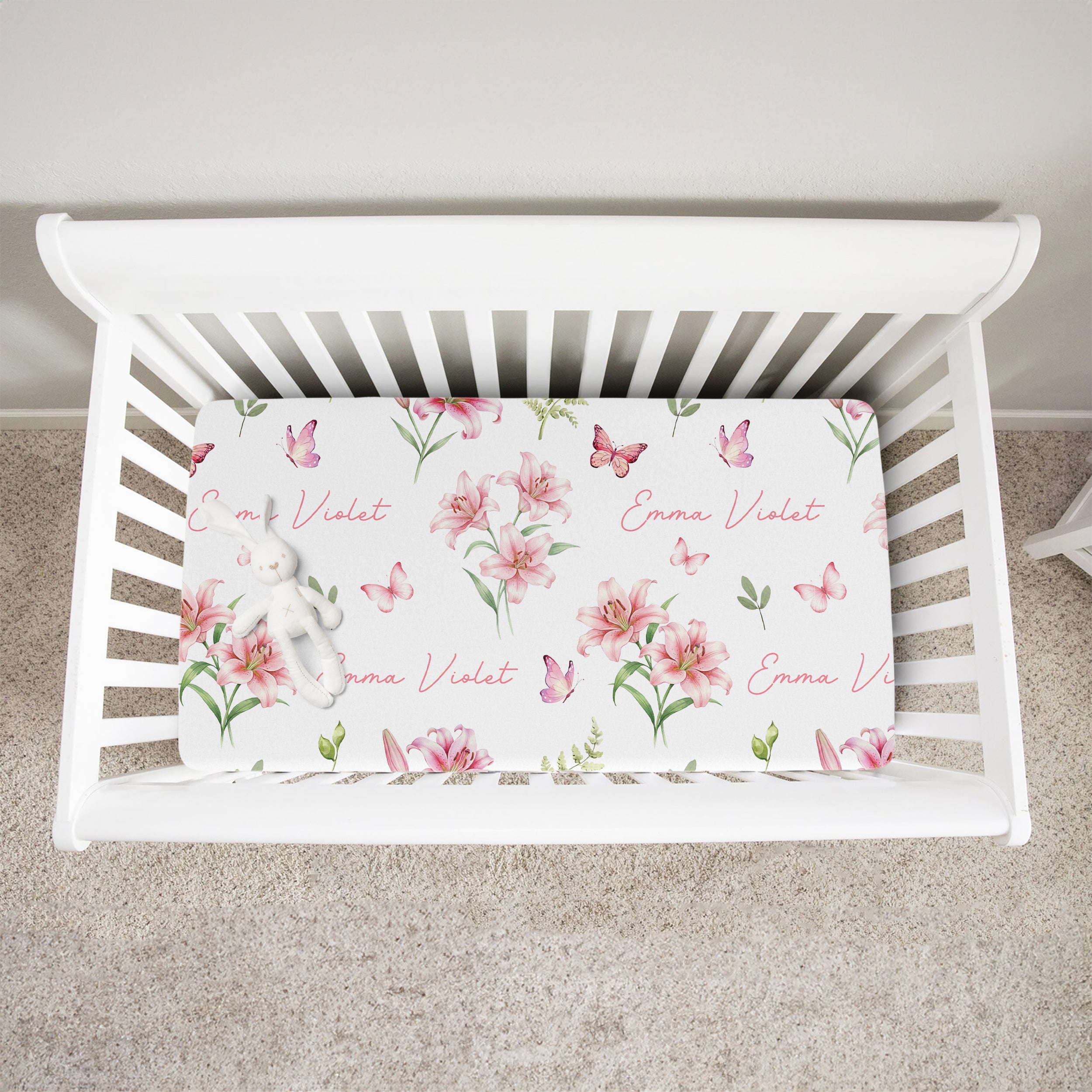 Personalized Crib Sheet in Pink Lilys