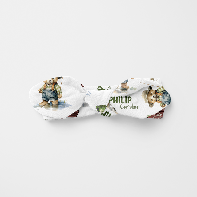 Personalized Knotted Headband in Bear Fishing