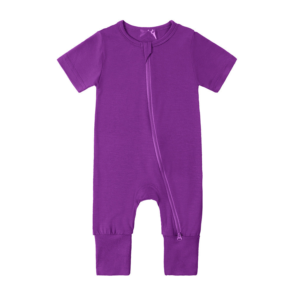 Short Sleeves Zip Romper in Violet
