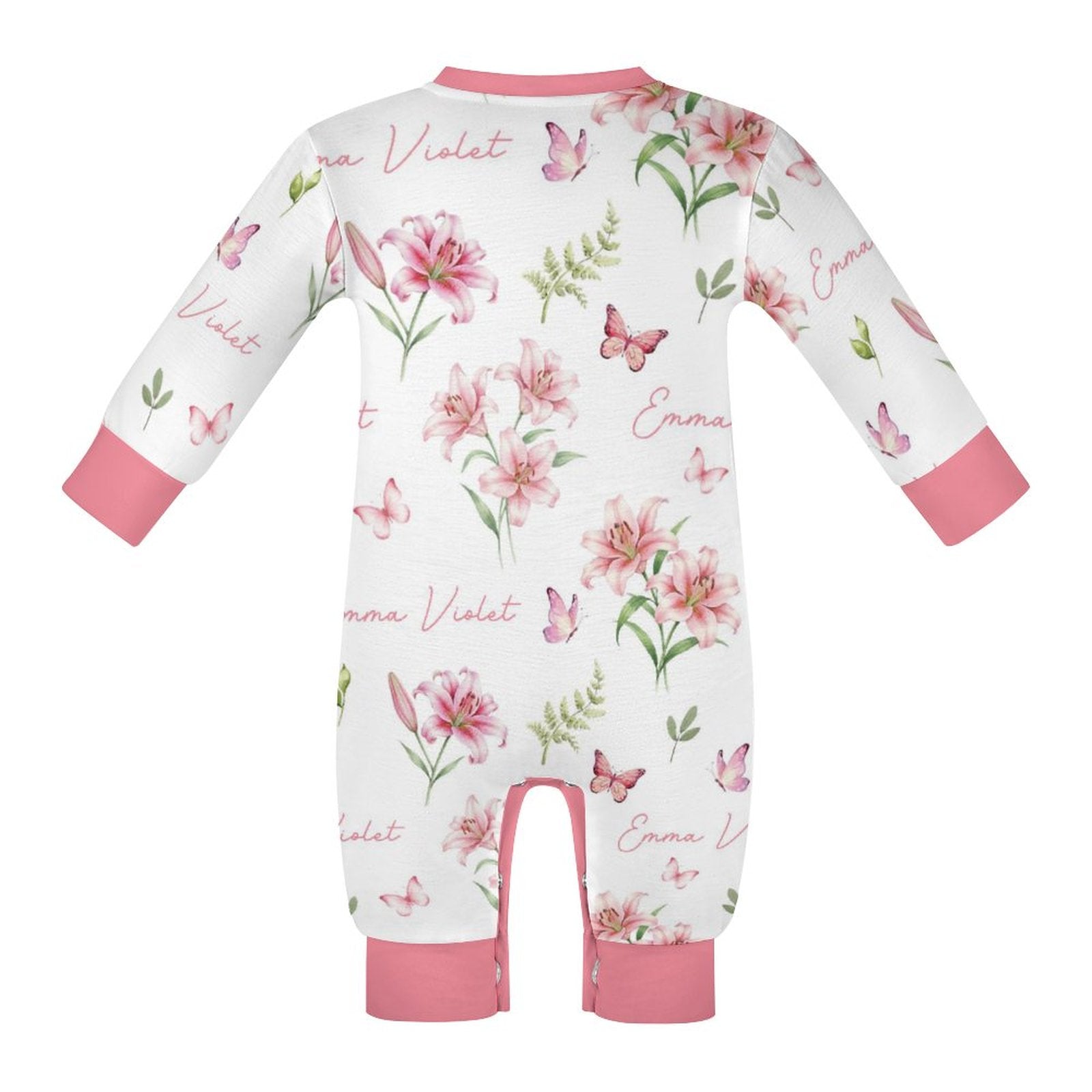 Personalized Baby Long Sleeved Romper in Pink Lilys
