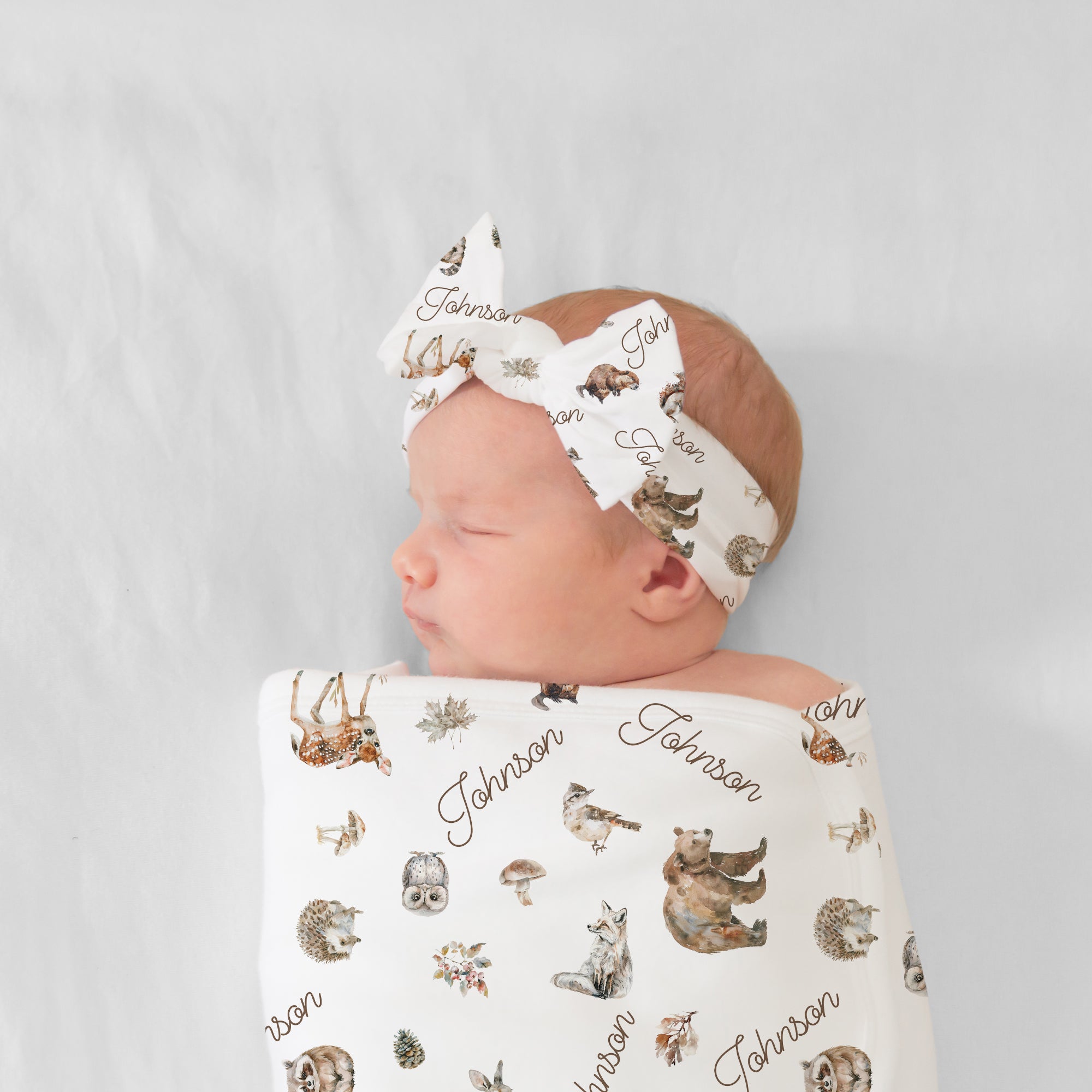 Personalized Bow Headband in Woodland Animals