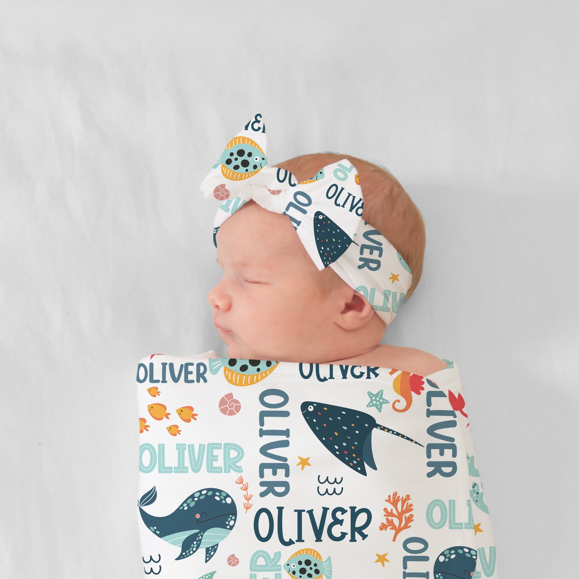 Personalized Bow Headband in Ocean Animals
