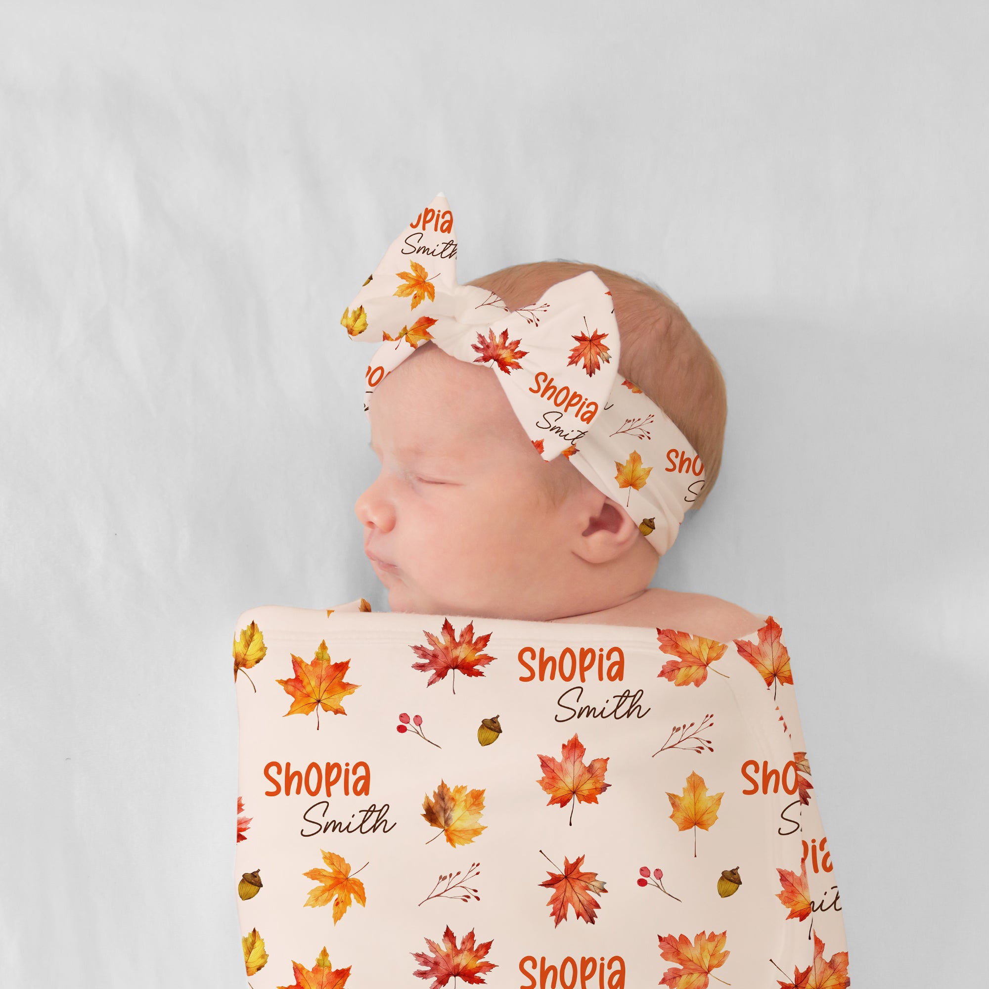 Personalized Bow Headband in Autumn Leaves
