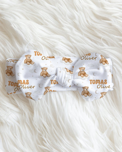 Personalized Bow Headband in Teddy Bear