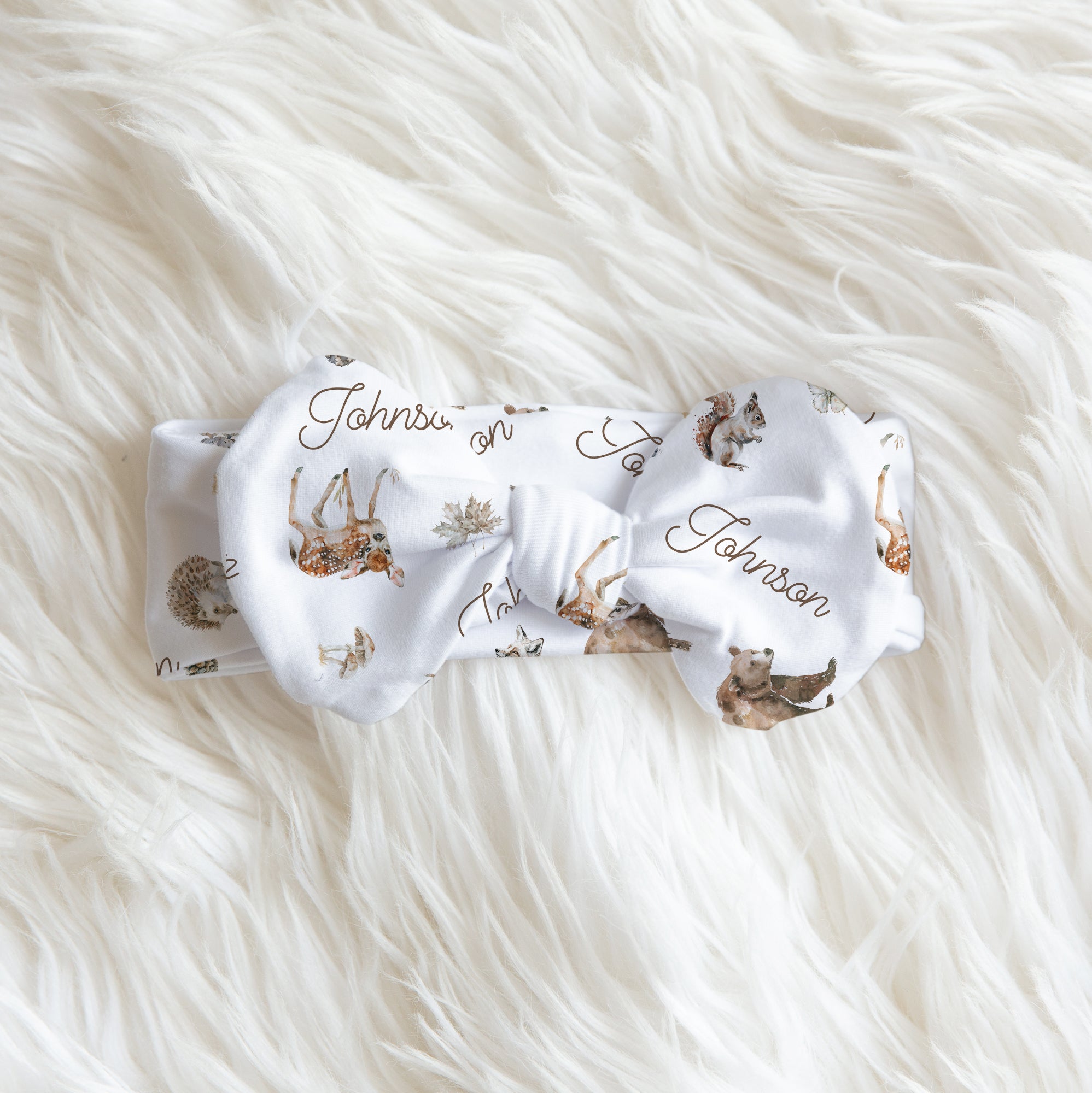 Personalized Bow Headband in Woodland Animals