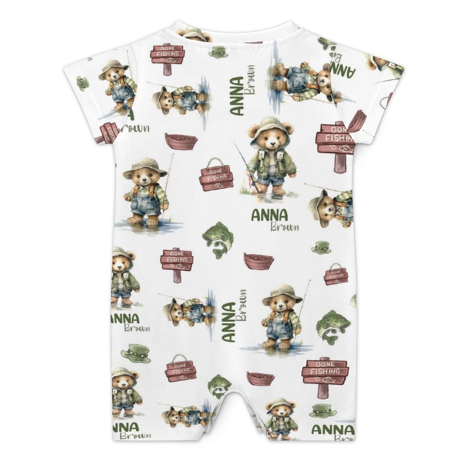 Personalized Bodysuit Romper in Bear Fishing