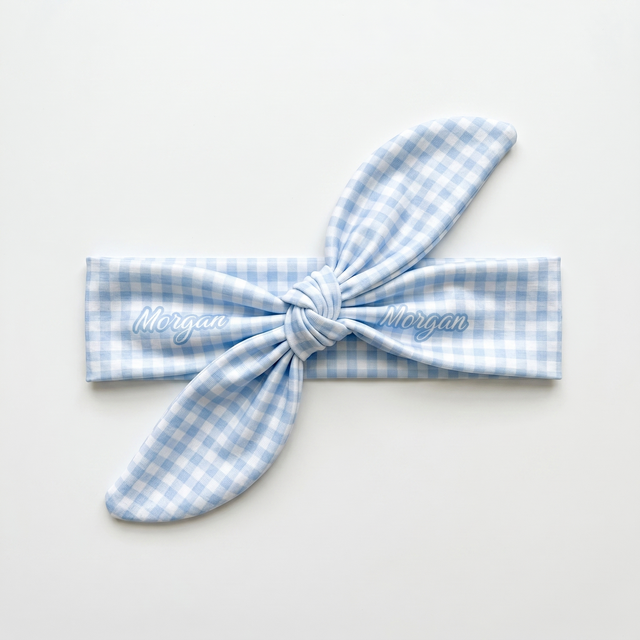 Personalized Knotted Headband in Baby Blue Gingham