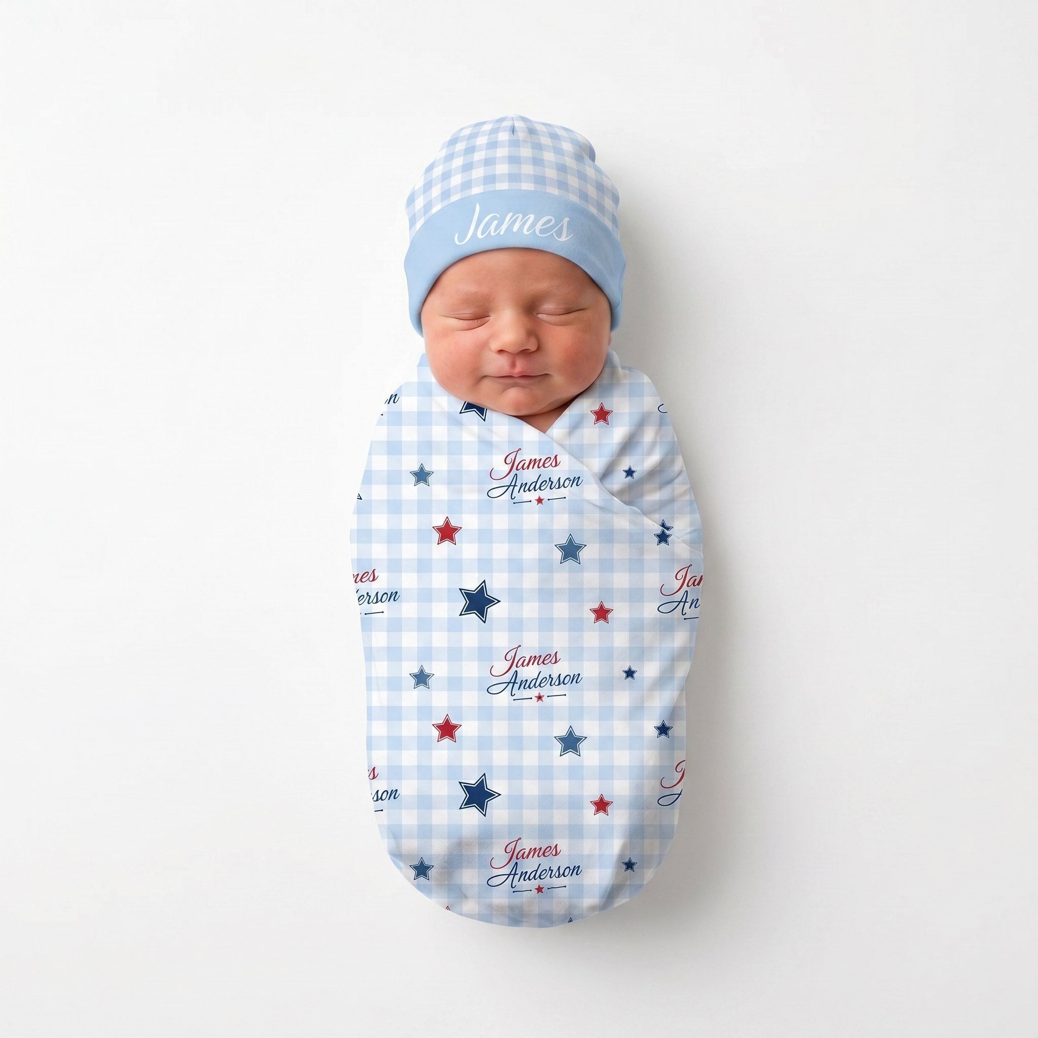Personalized Beanie in Baby Blue Gingham