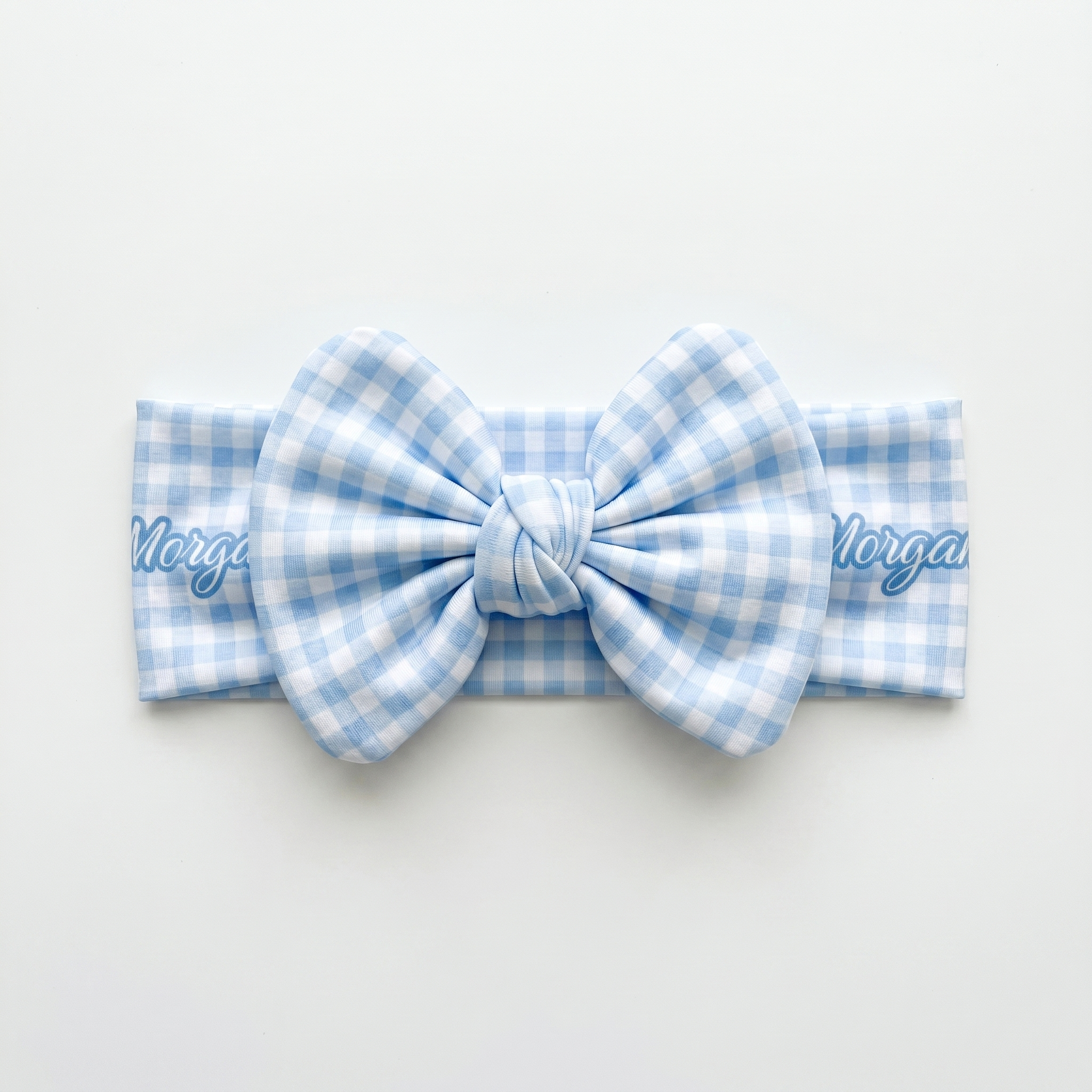 Personalized Bow Headband in Baby Blue Gingham