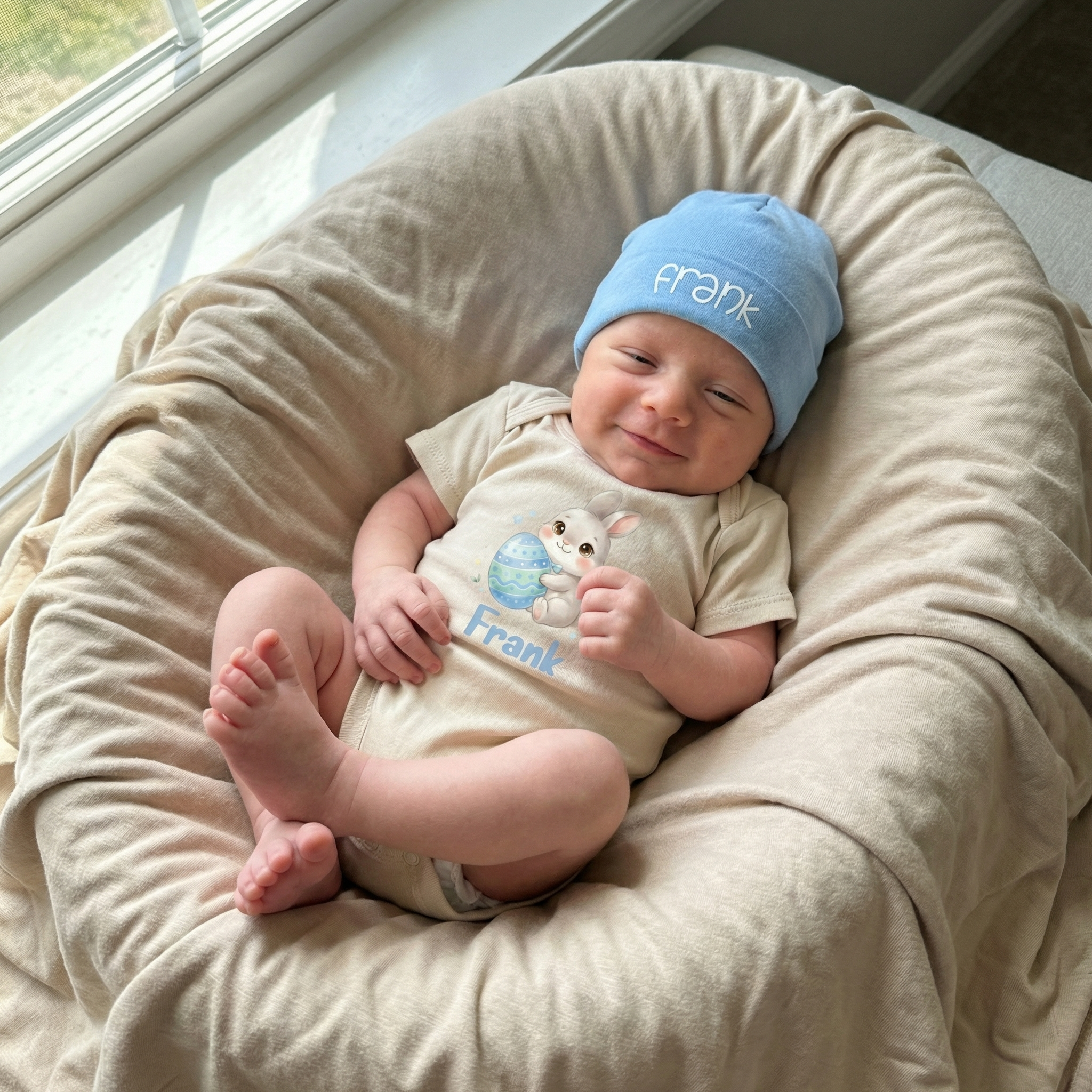 Personalized Graphic Bodysuit in Blue Easter Eggs