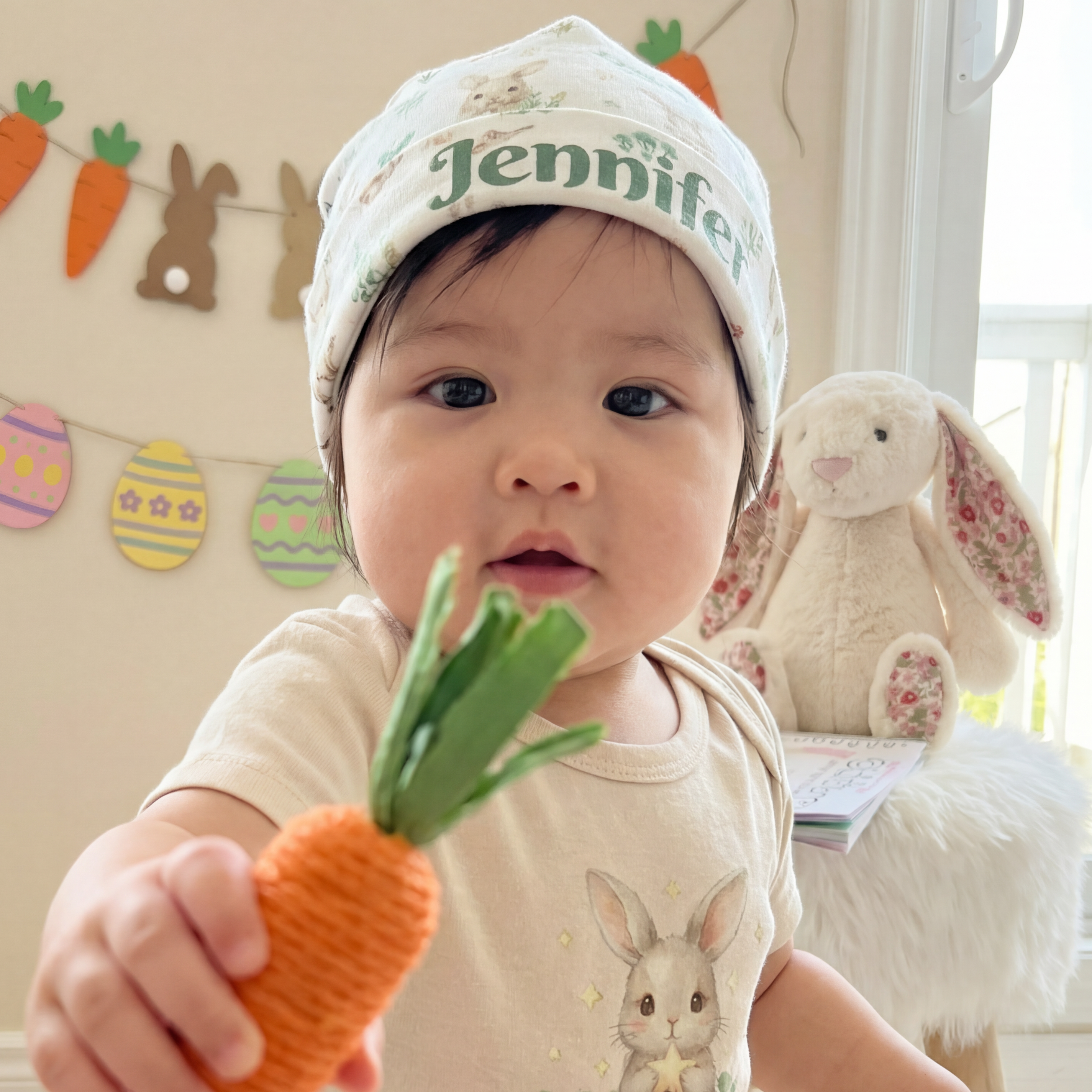 Personalized Beanie in Bunny Garden