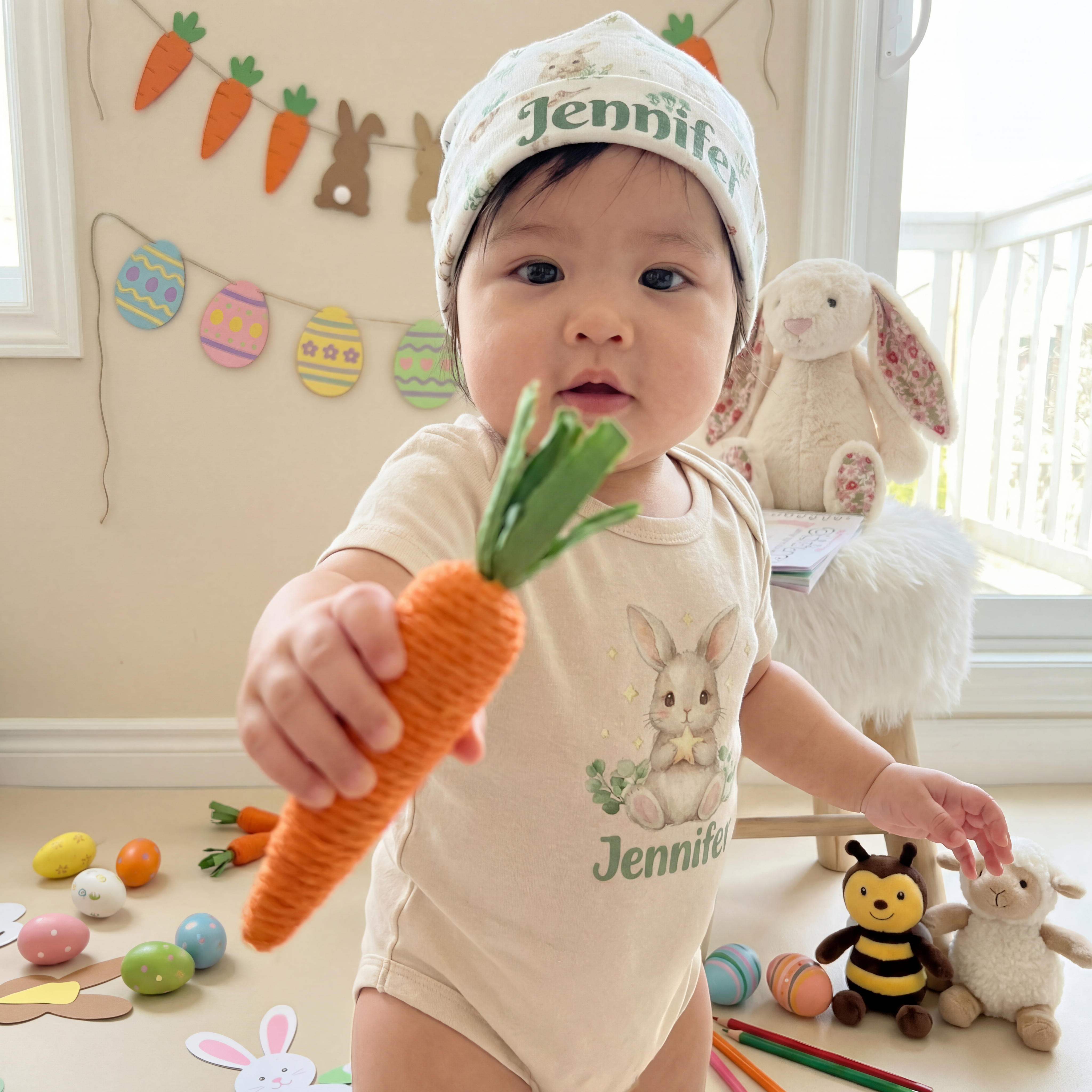 Personalized Beanie in Bunny Garden