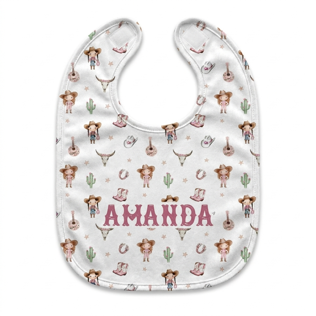 Personalized Bib and Burp Cloths in Western Girl