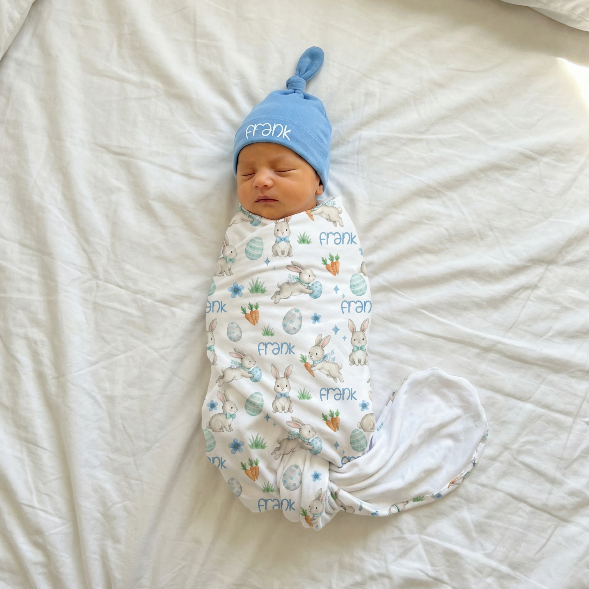 Personalized Swaddle in Blue Easter Eggs