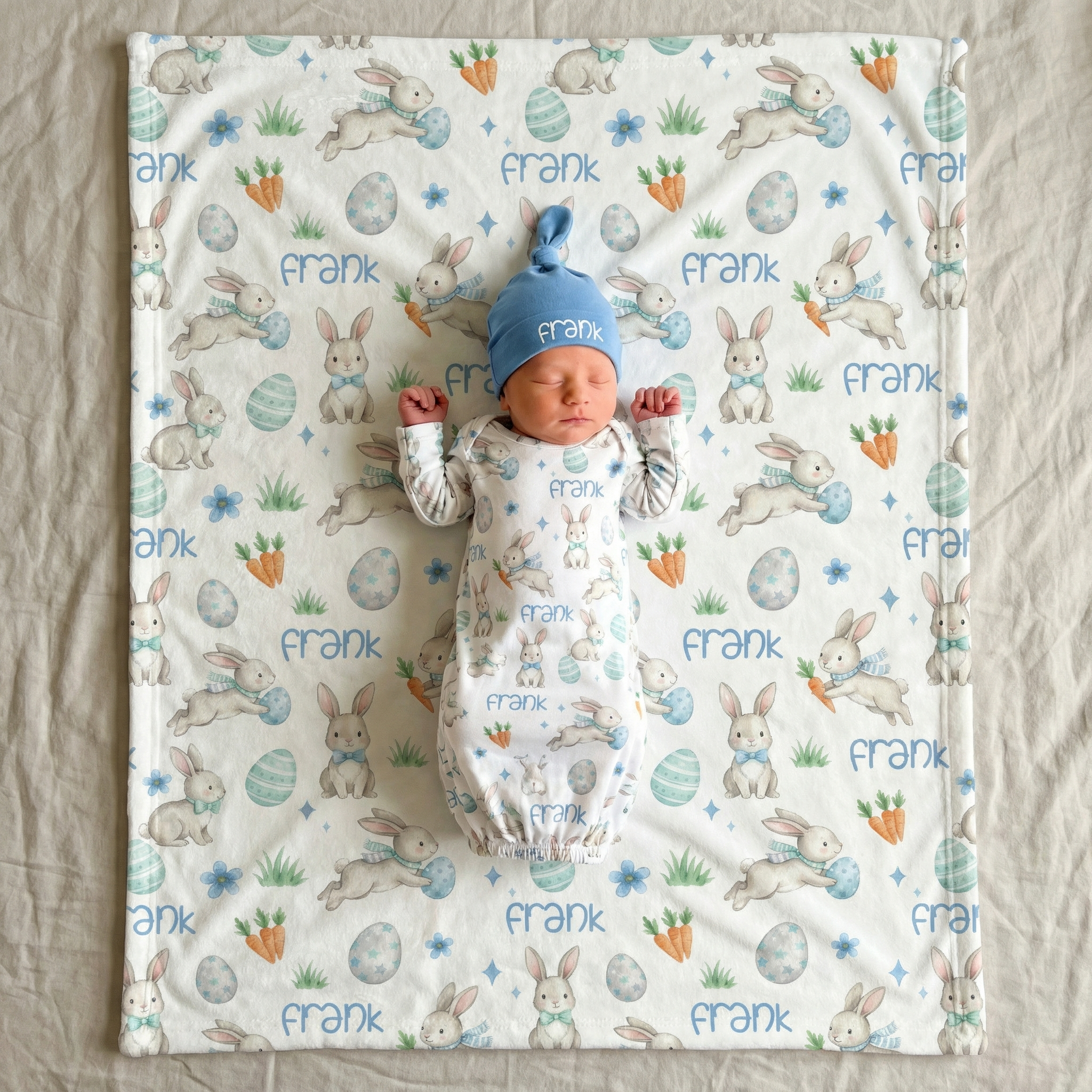 Personalized Blanket in Blue Easter Eggs