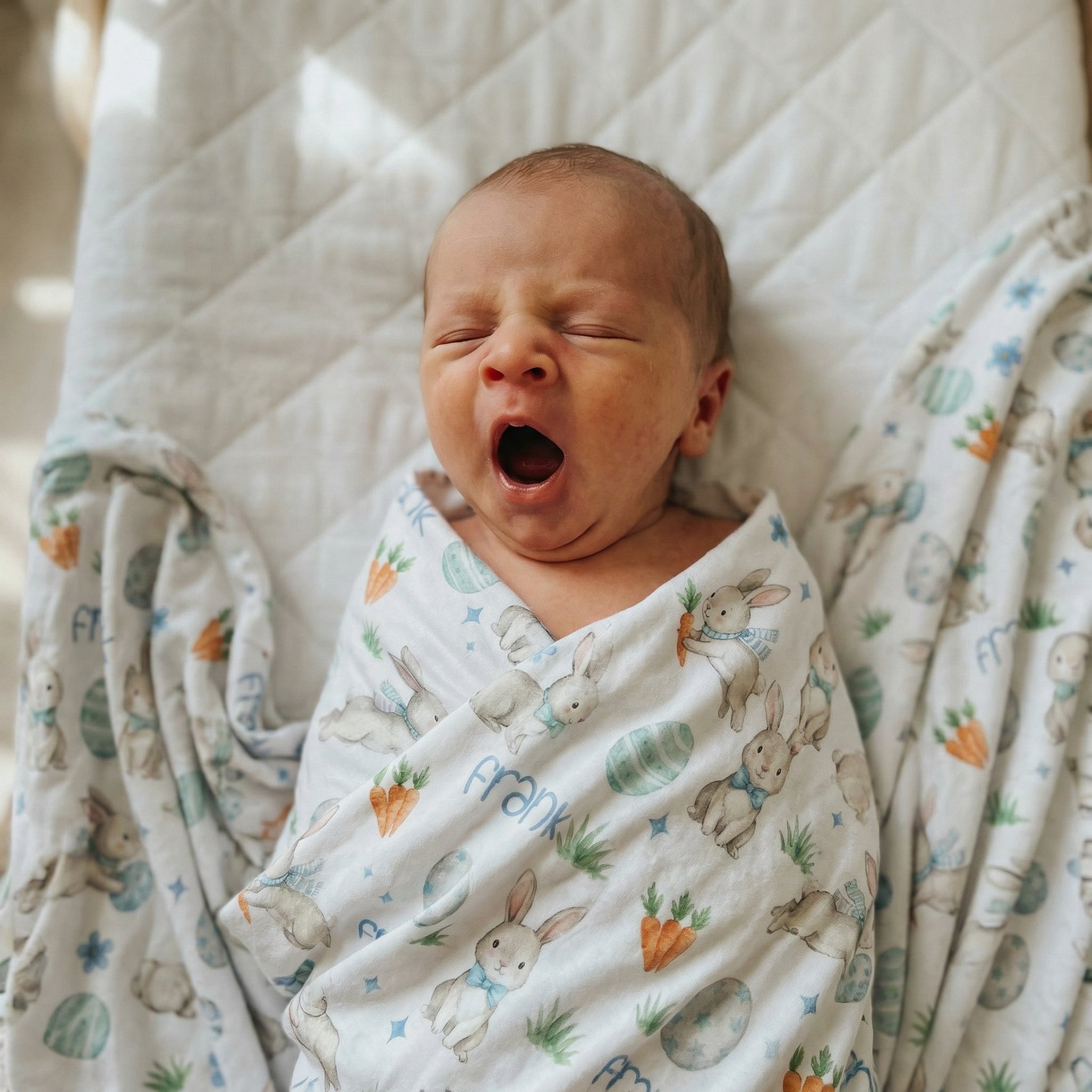 Personalized Swaddle in Blue Easter Eggs