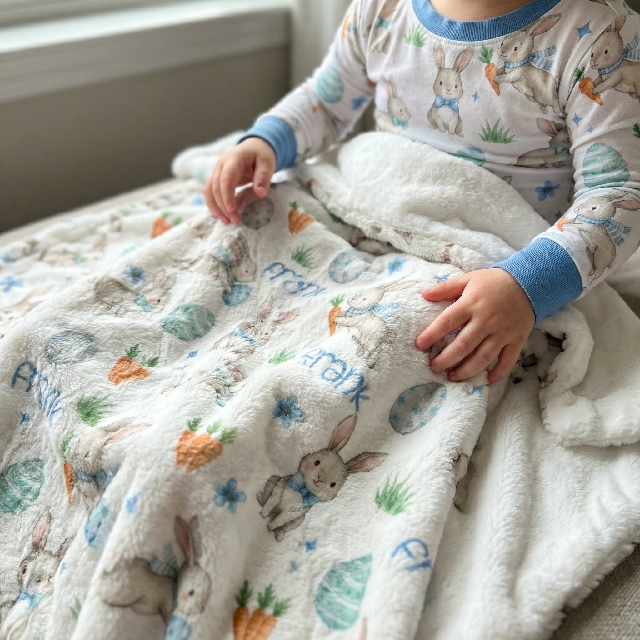 Personalized Blanket in Blue Easter Eggs