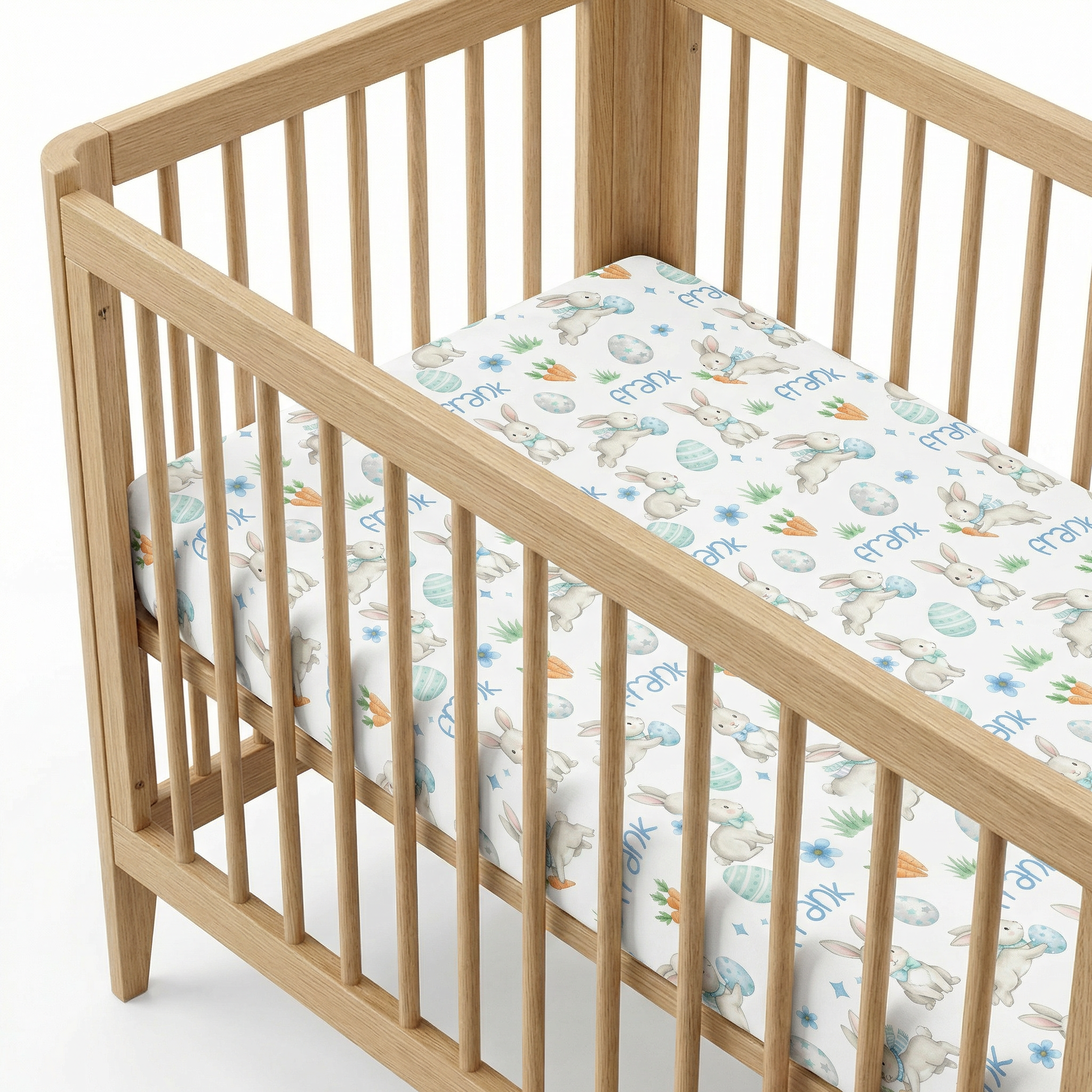 Personalized Crib Sheet in Blue Easter Eggs