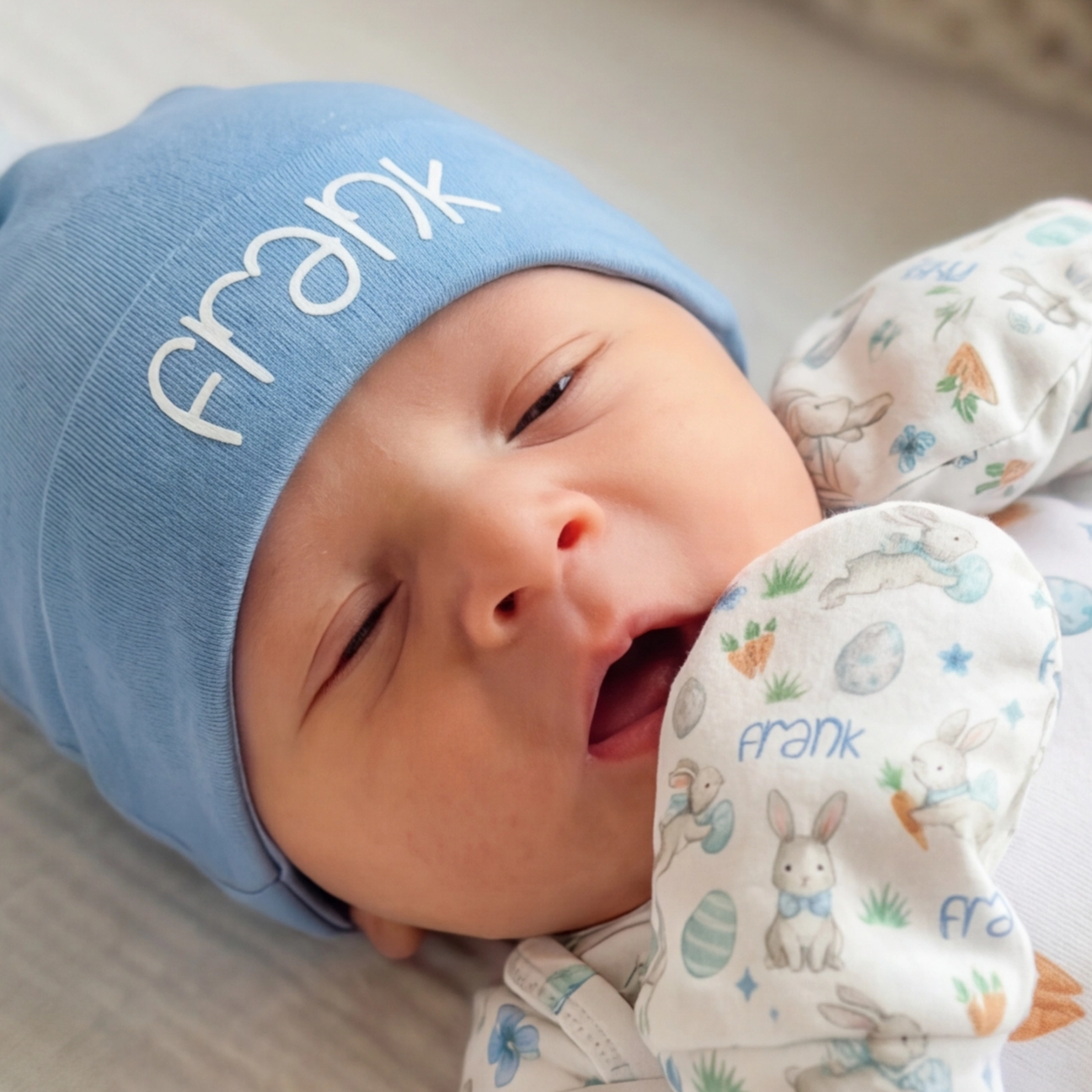 Personalized Mittens in Blue Easter Eggs