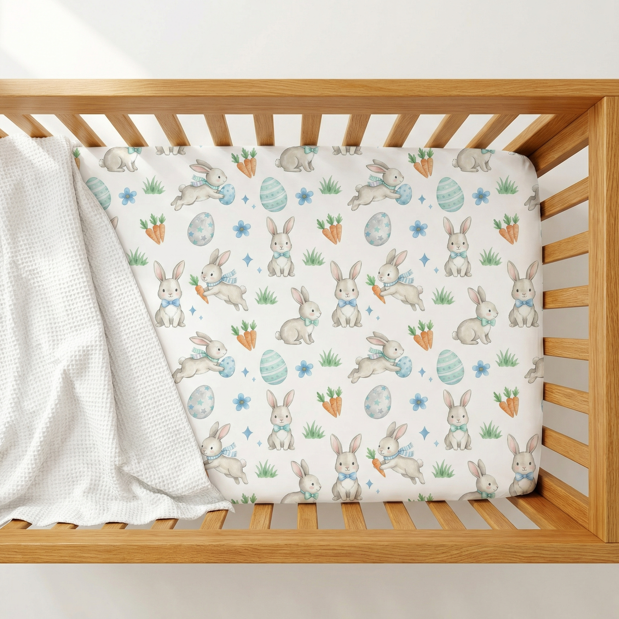 Crib Sheet in Blue Easter Eggs