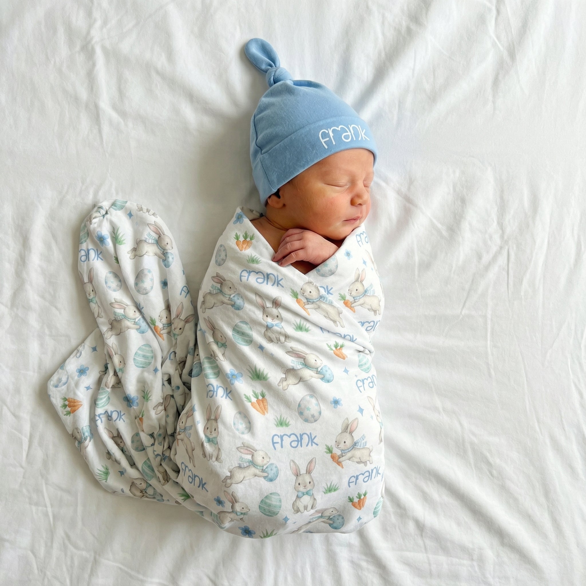 Personalized Swaddle in Blue Easter Eggs