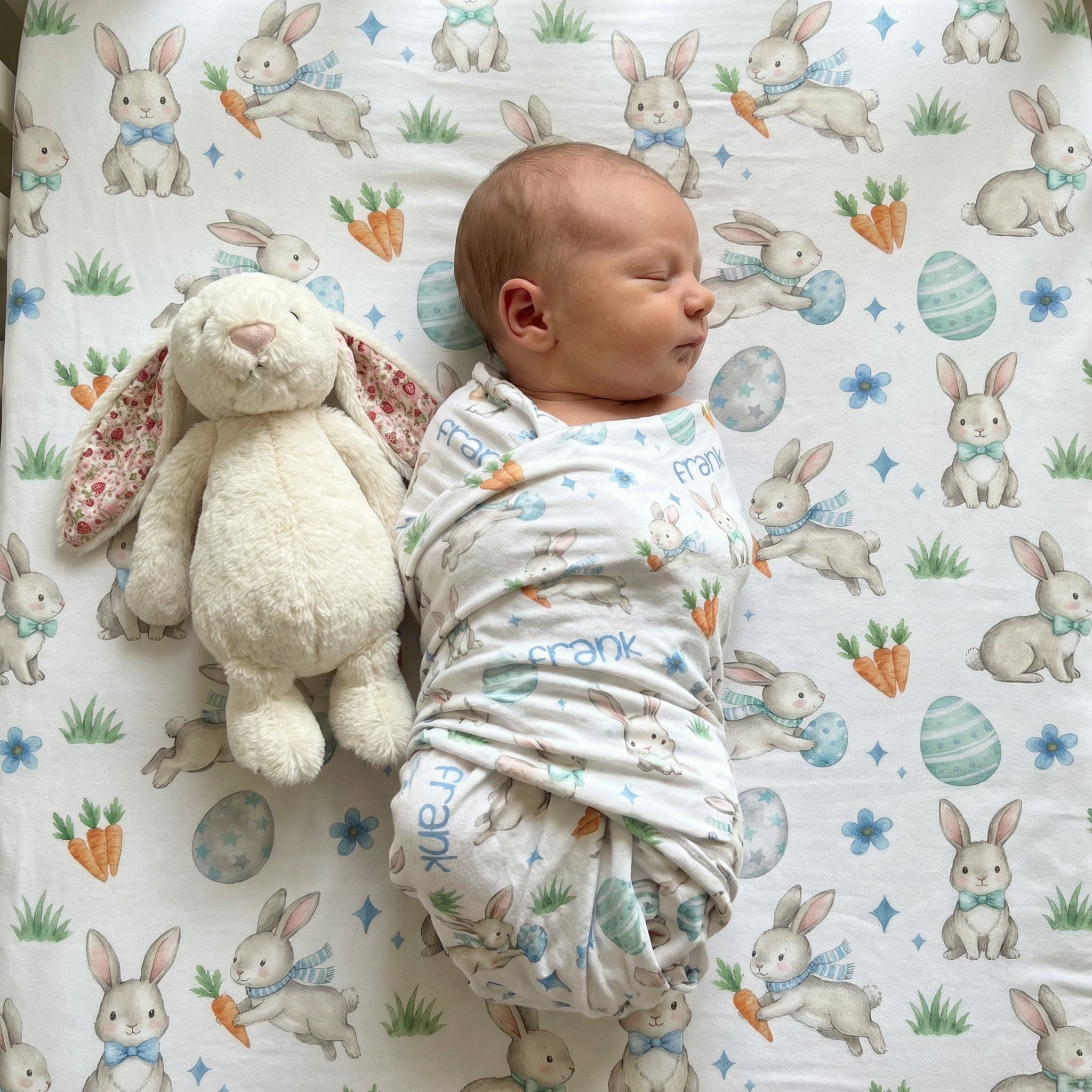 Crib Sheet in Blue Easter Eggs