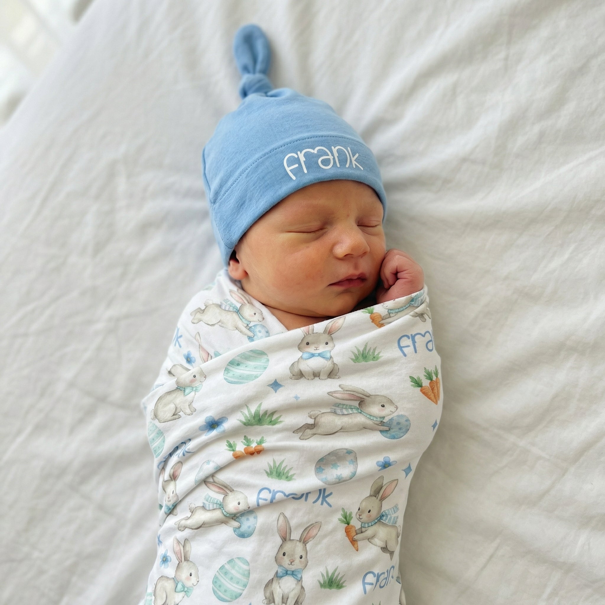 Personalized Swaddle in Blue Easter Eggs