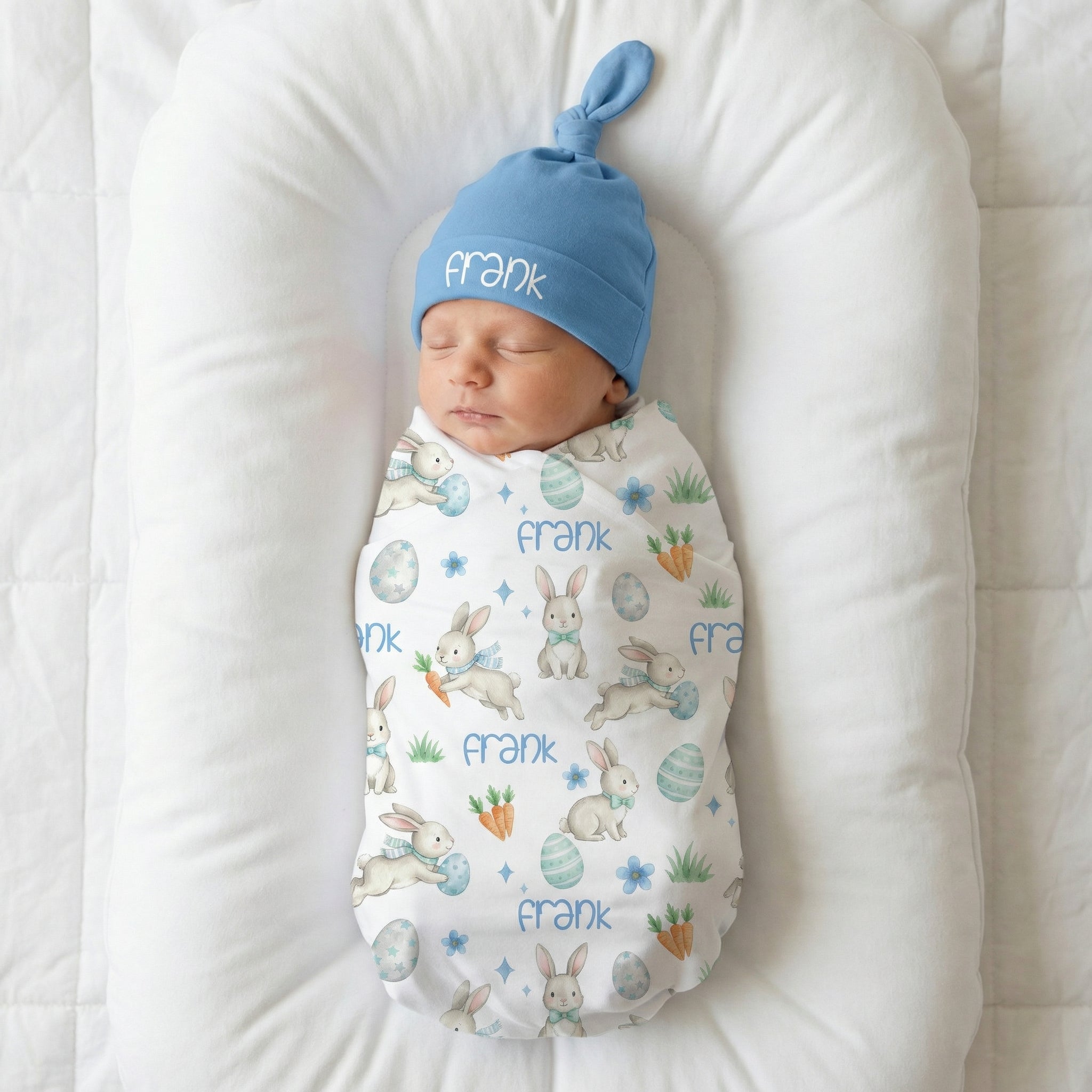 Personalized Swaddle in Blue Easter Eggs