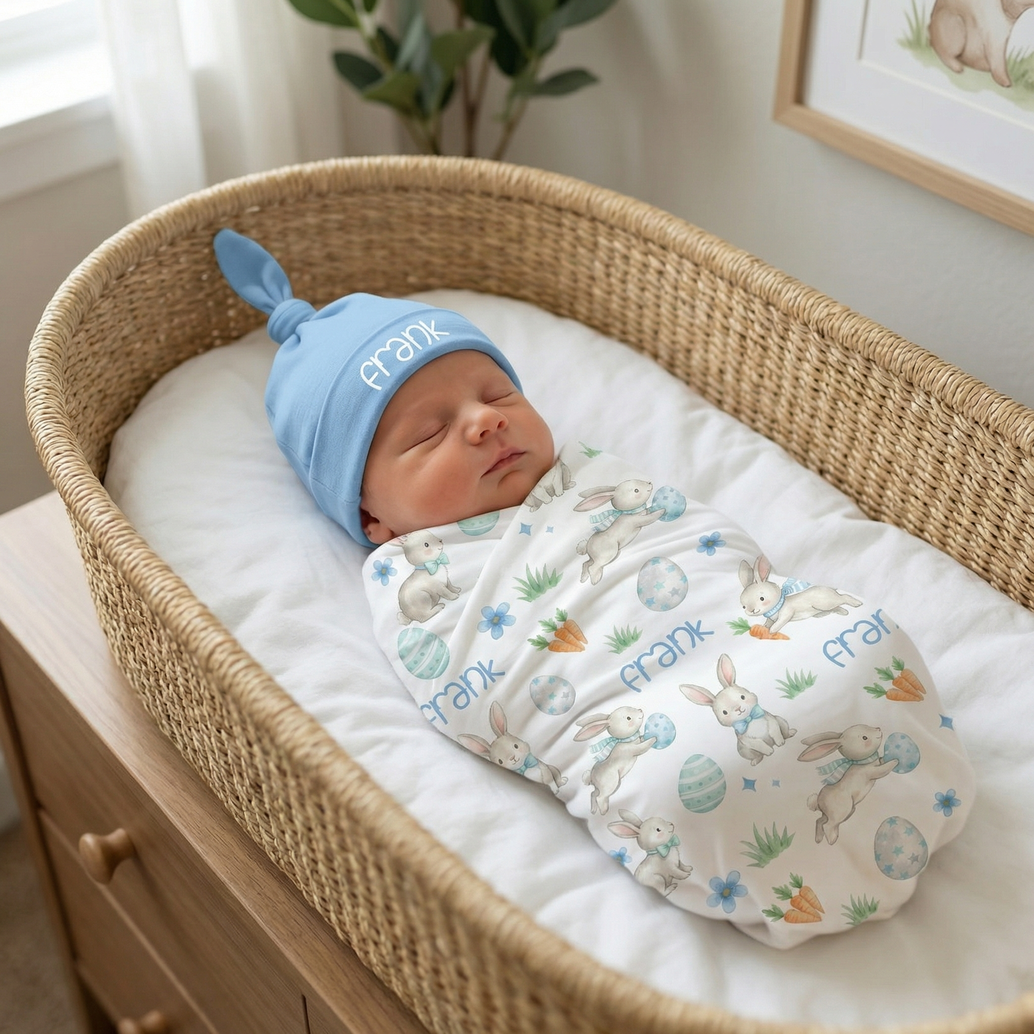 Personalized Swaddle in Blue Easter Eggs