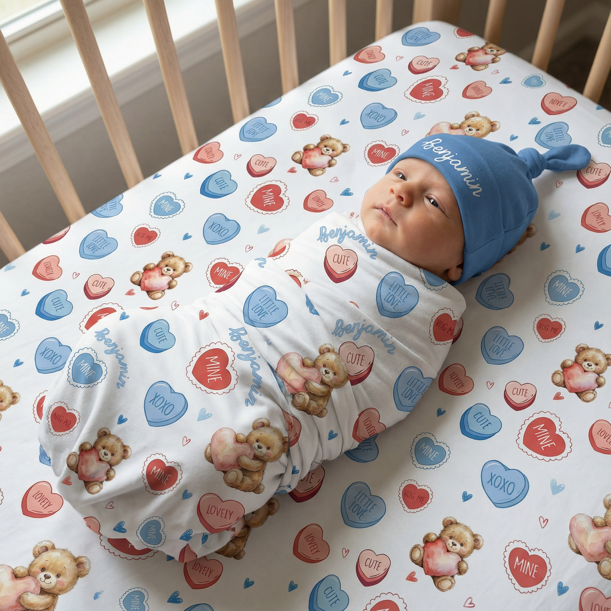 Crib Sheet in Blue Sweet Heart