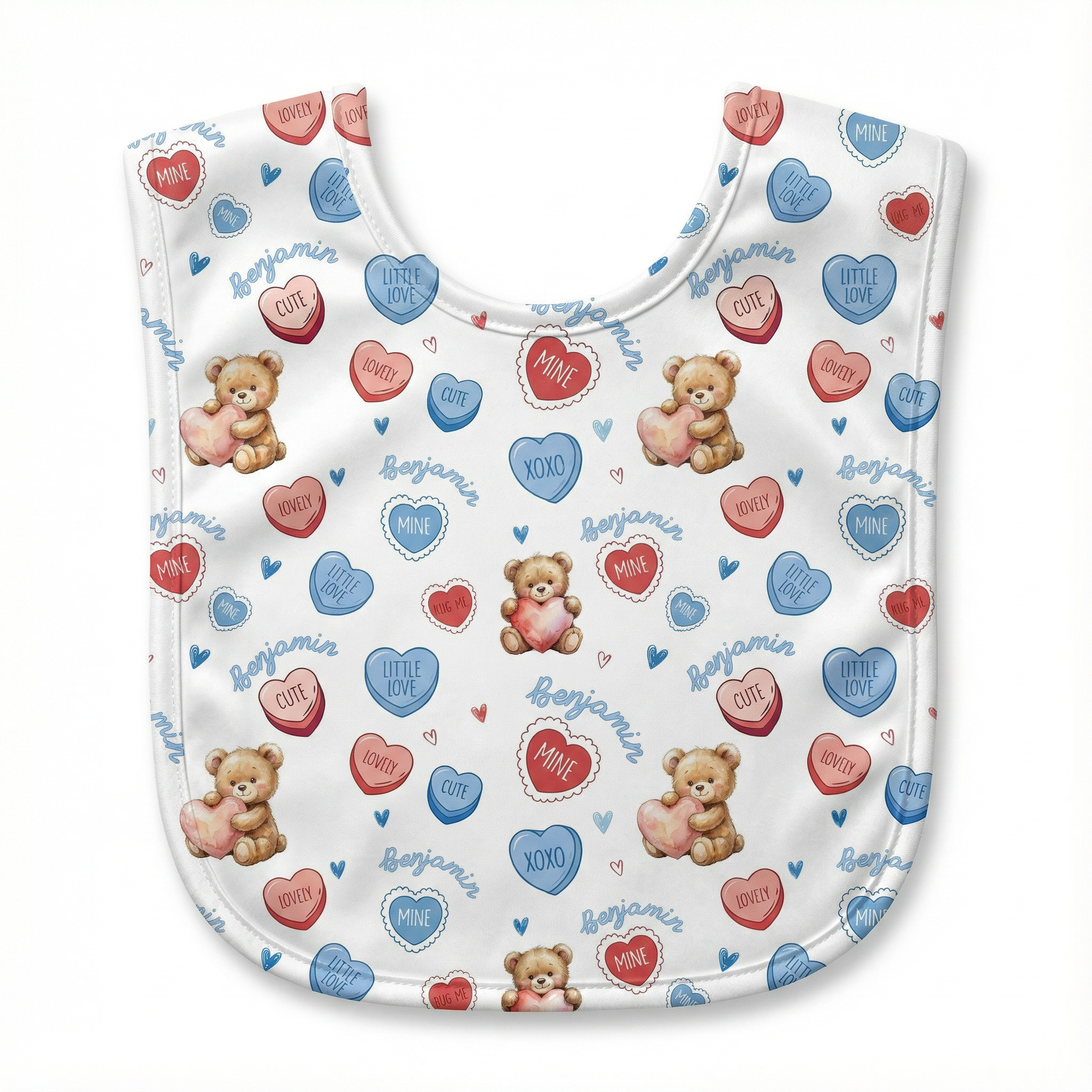 Personalized Bib and Burp Cloths Set in Blue Sweet Heart