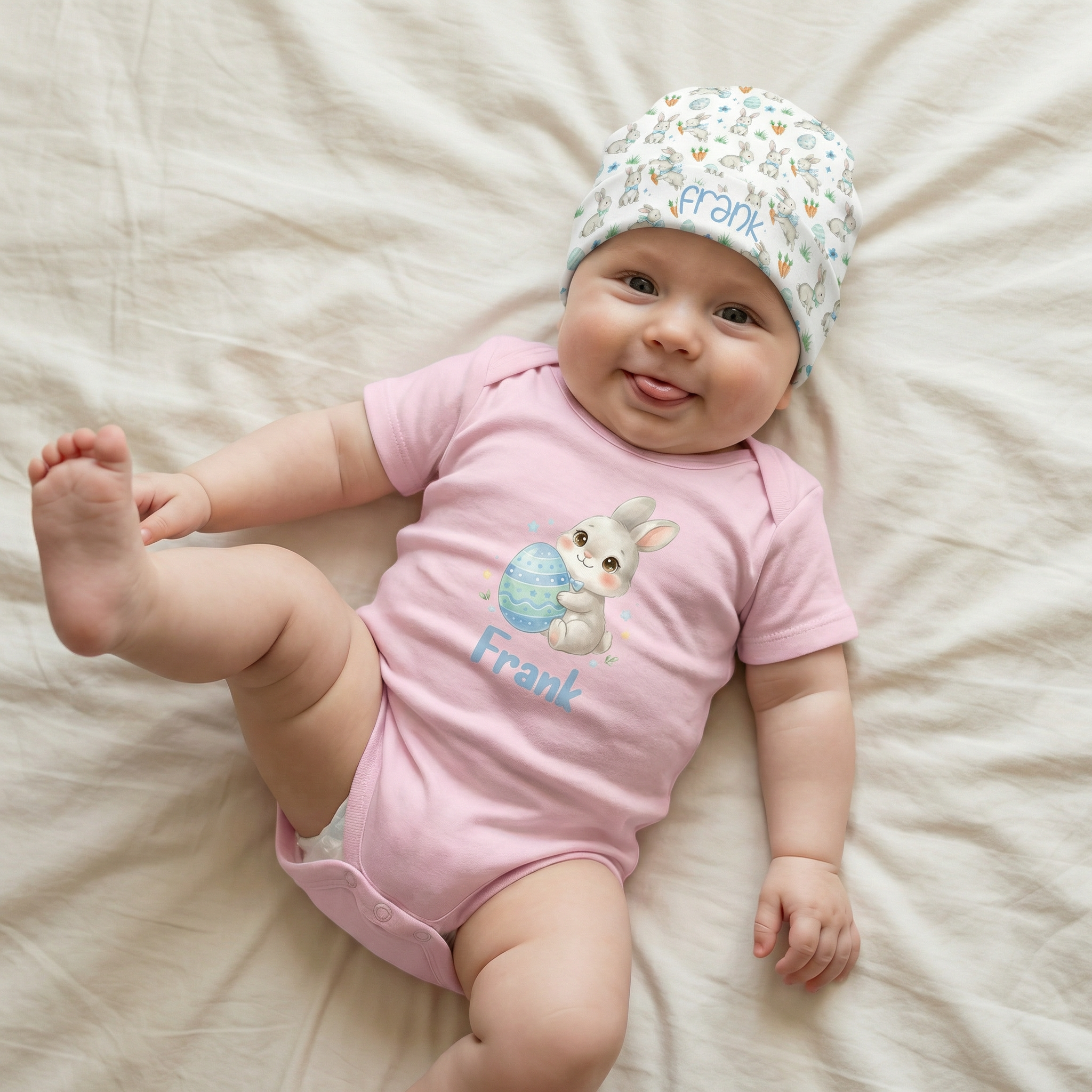 Personalized Beanie in Blue Easter Eggs