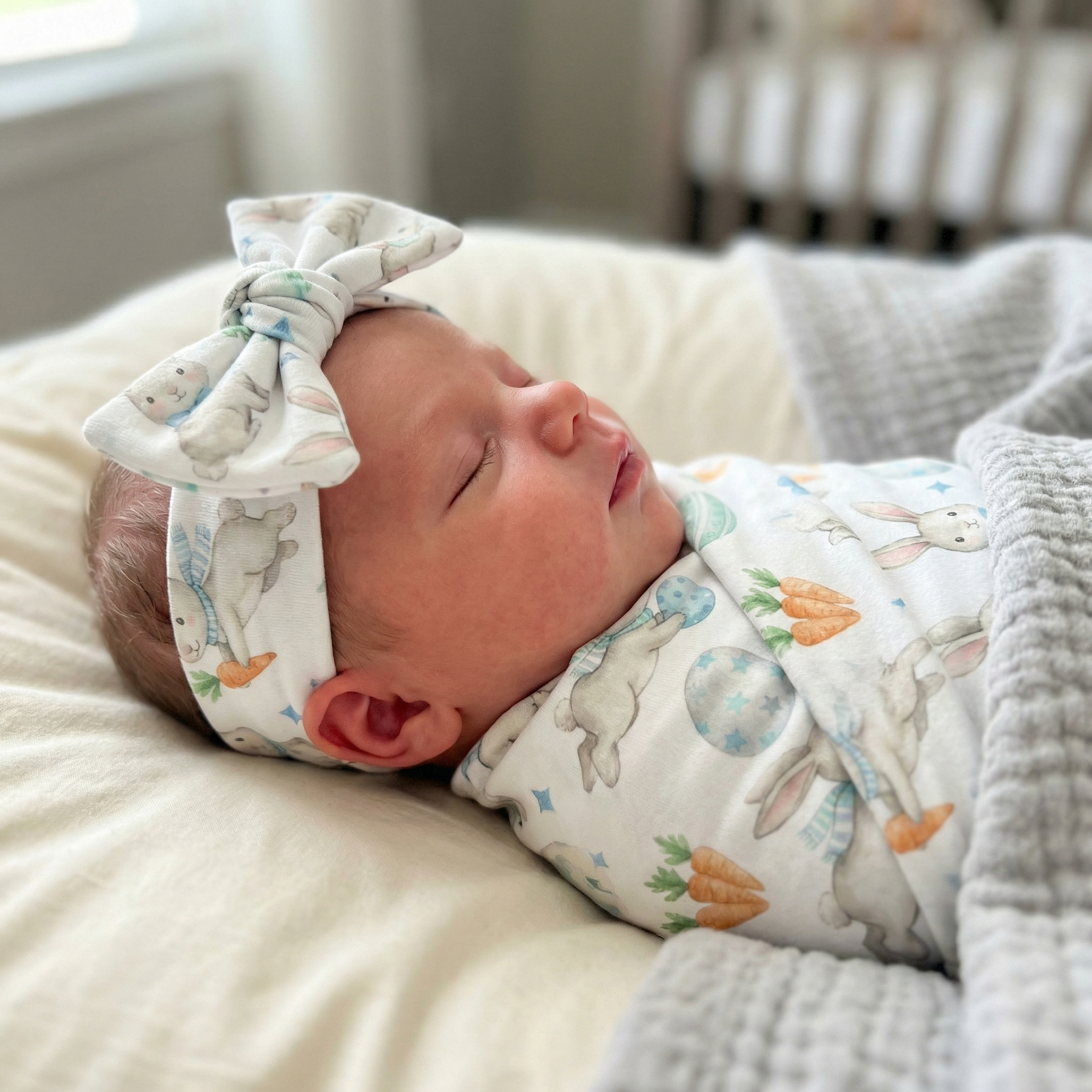 Personalized Bow Headband in Blue Easter Eggs