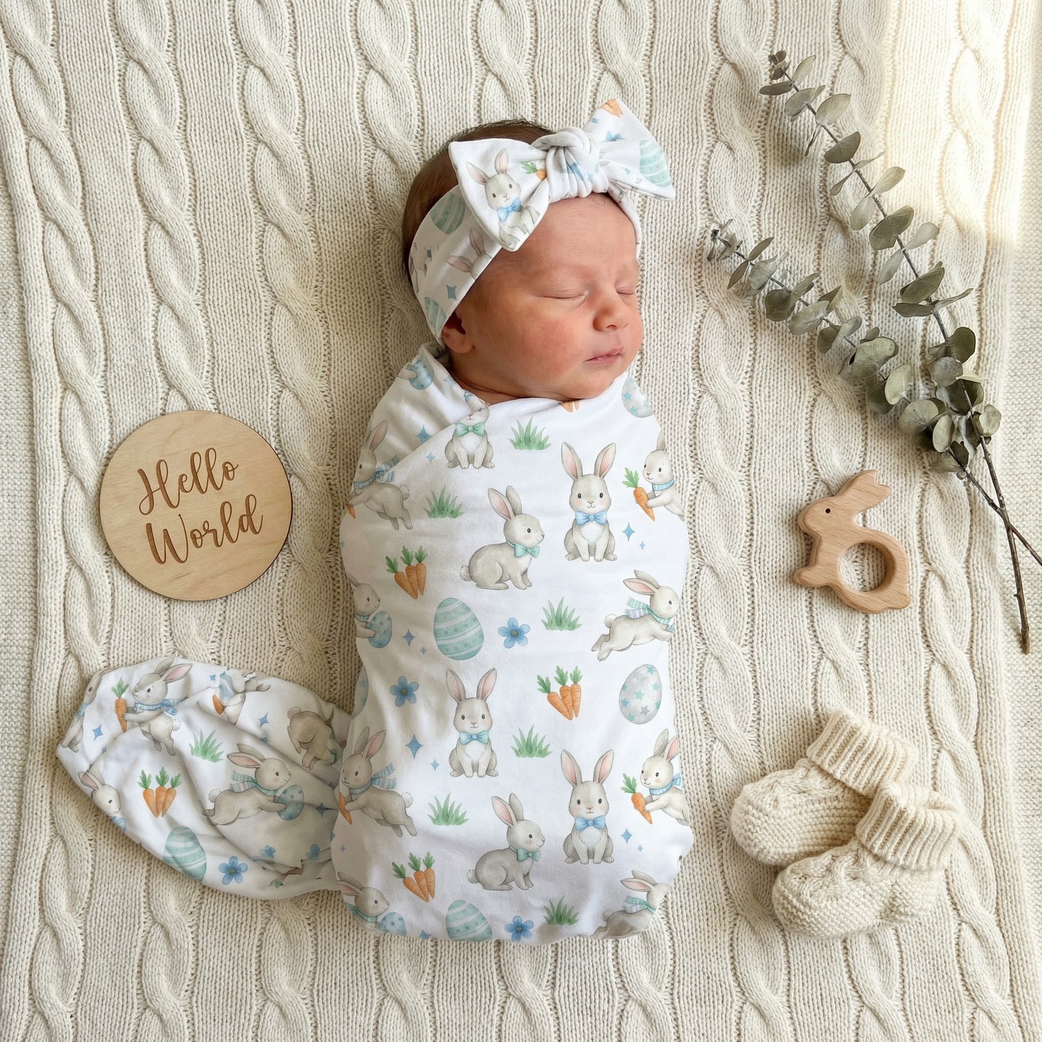 Personalized Bow Headband in Blue Easter Eggs