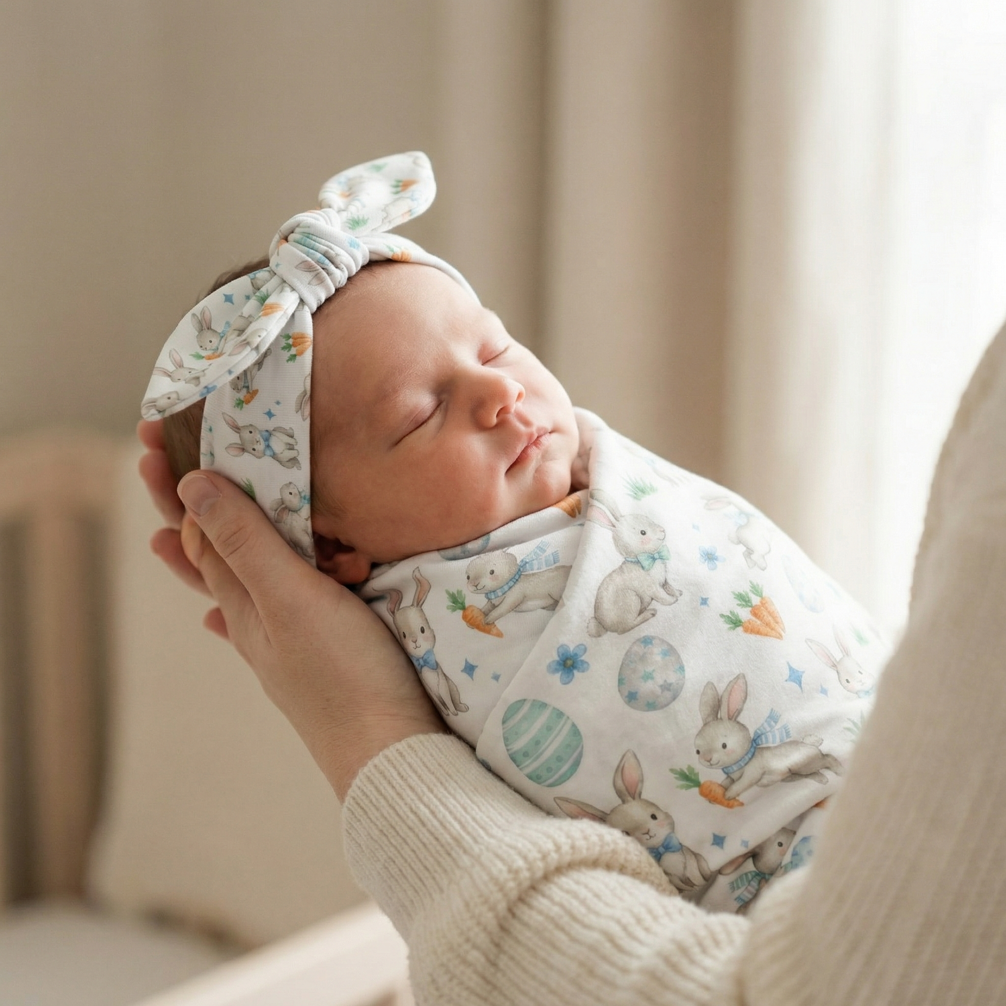 Personalized Knotted Headband in Blue Easter Eggs