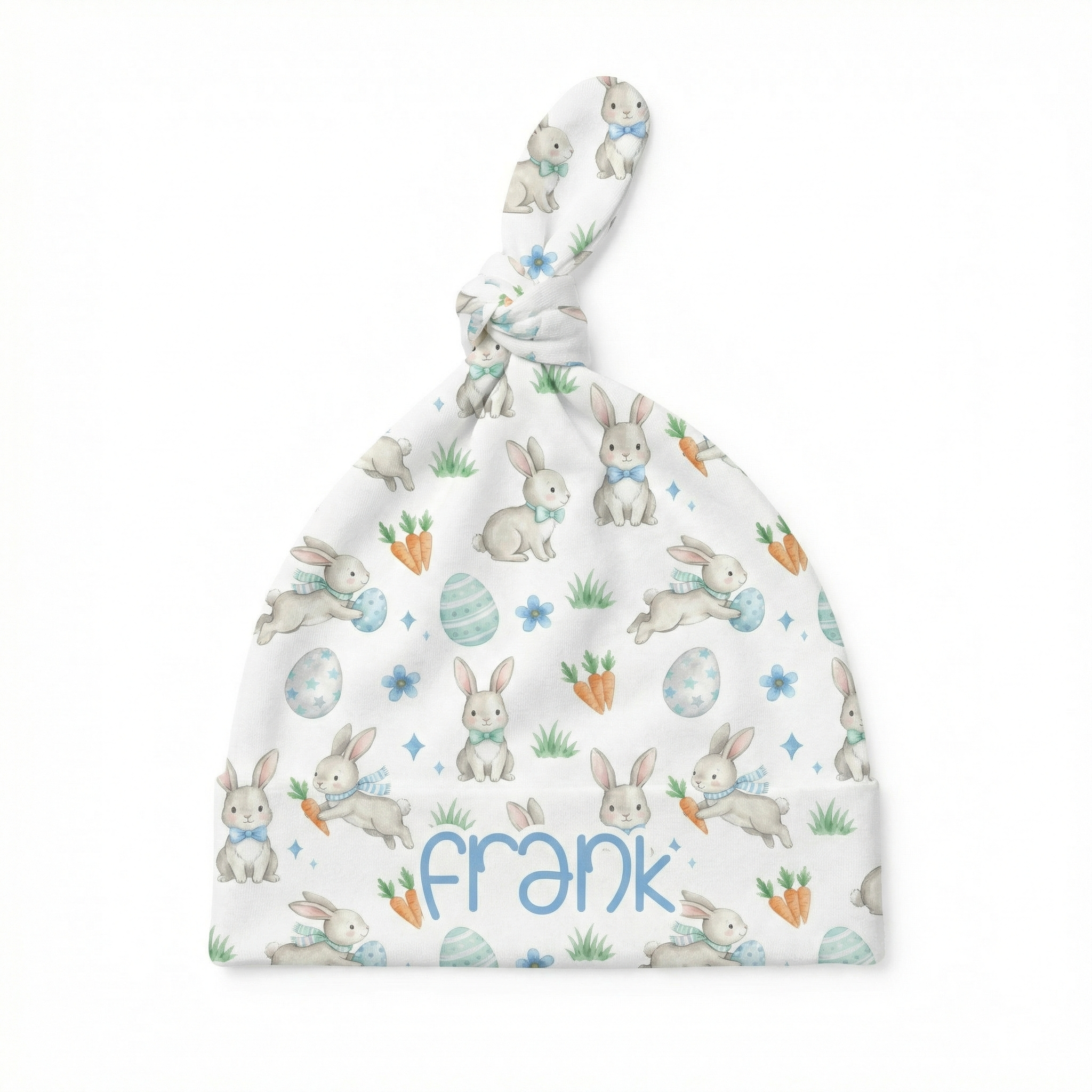 Personalized Knotted Hat in Blue Easter Eggs