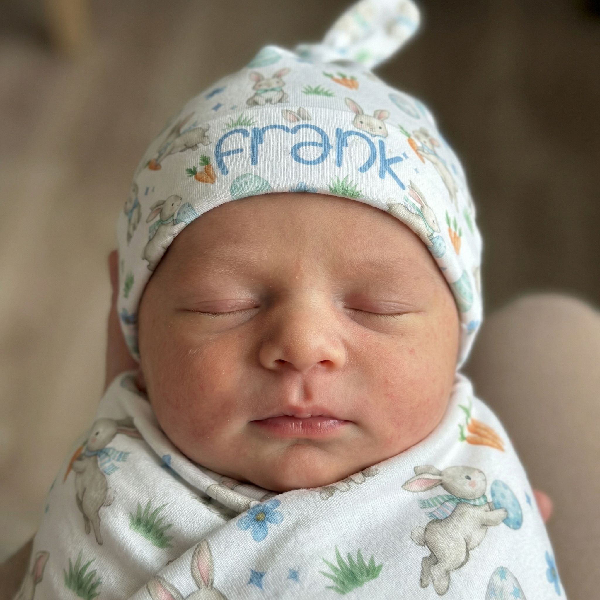 Personalized Knotted Hat in Blue Easter Eggs