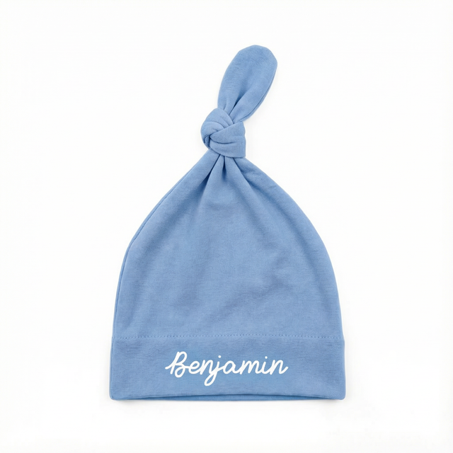 Personalized Knotted Hat in Baby Blue