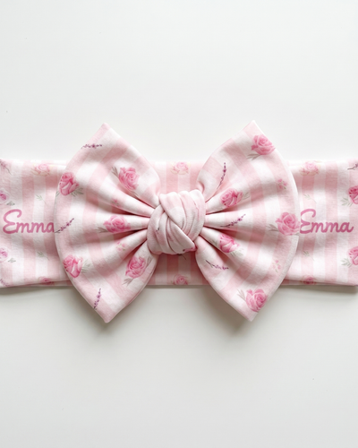 Personalized Bow Headband in Rosy