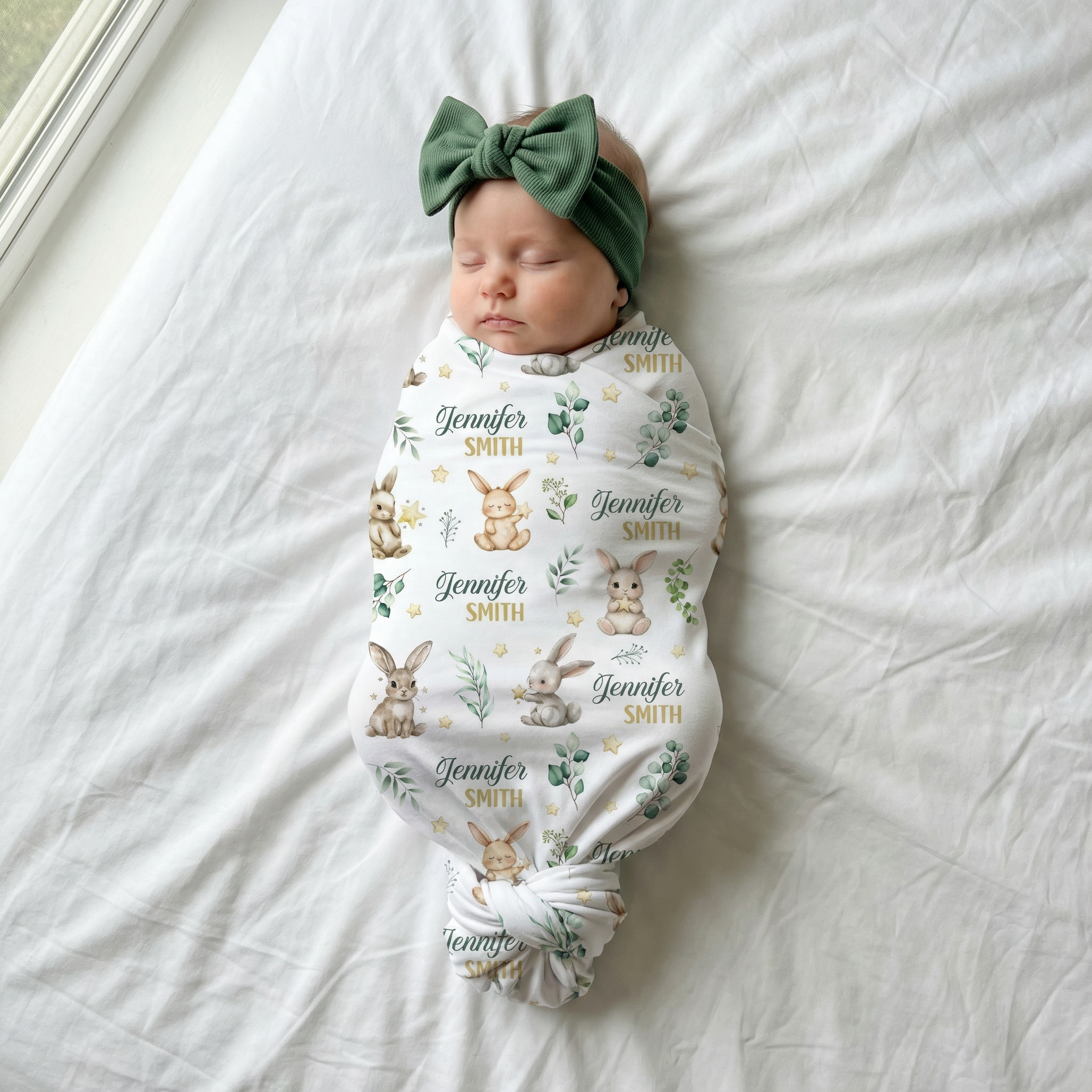 Personalized Swaddle in Bunny Garden