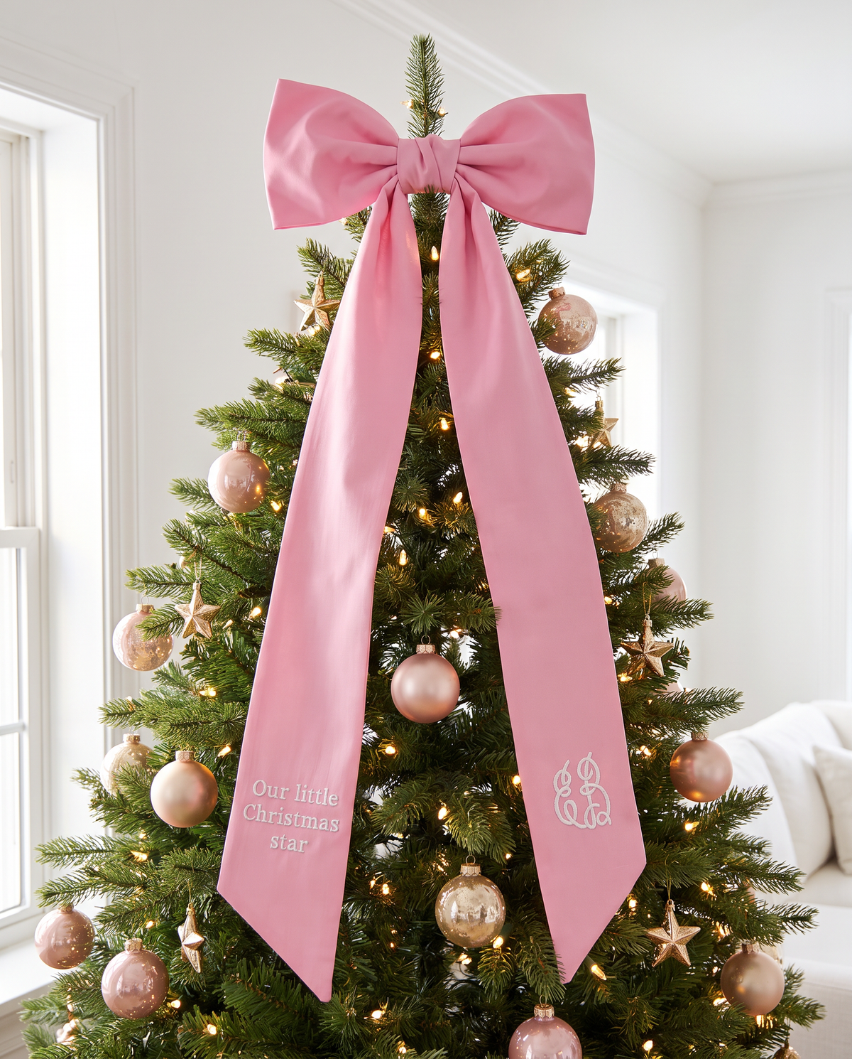 Embroidered Newborn Bow Sash in Bubblegum Pink