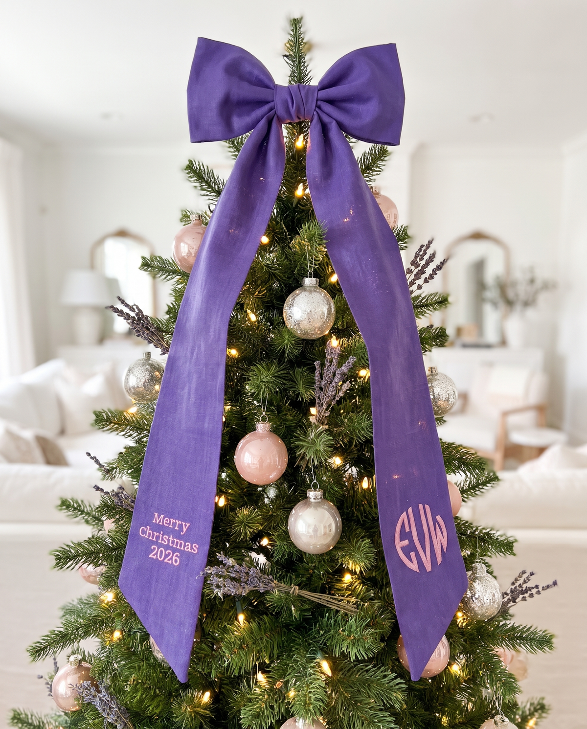 Embroidered Newborn Bow Sash in Royal Violet