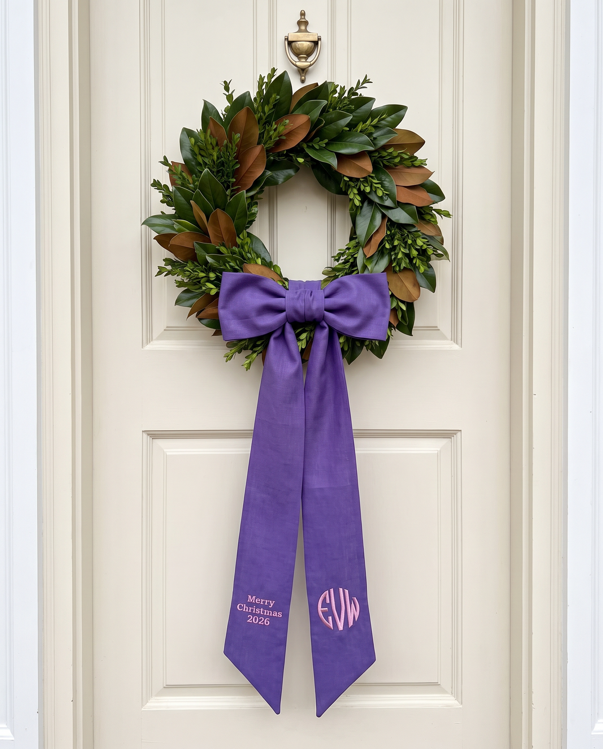 Embroidered Newborn Bow Sash in Royal Violet