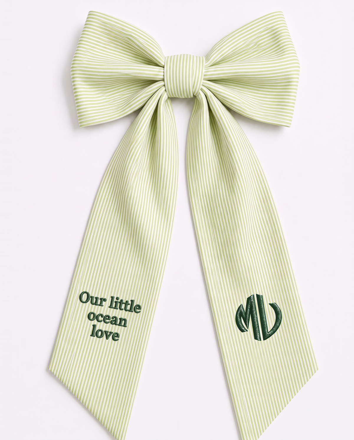 Embroidered Newborn Bow Sash in Striped Green