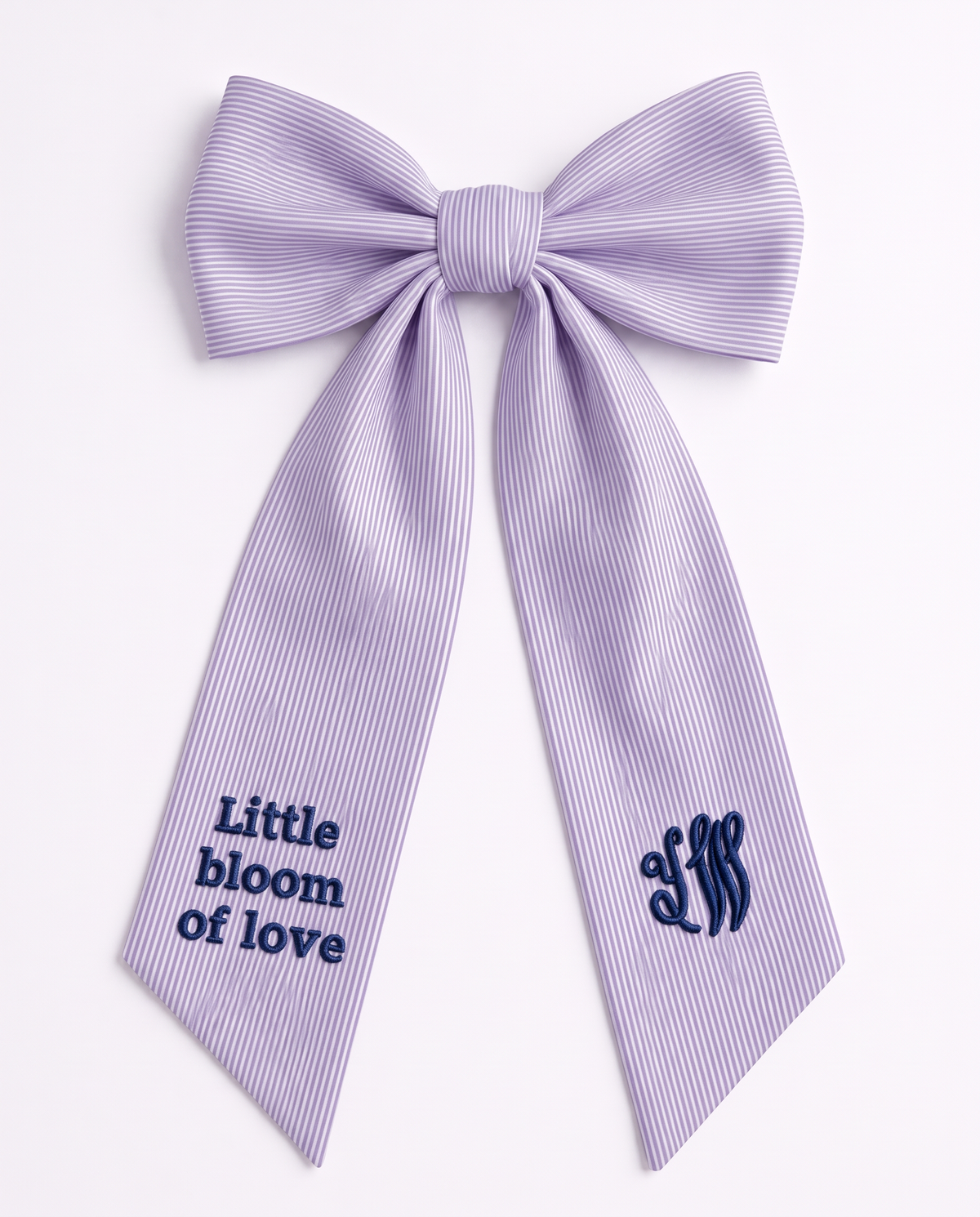 Embroidered Newborn Bow Sash in Striped Lavender