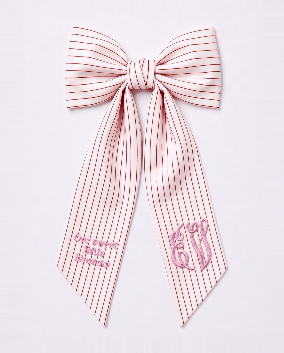 Embroidered Newborn Bow Sash in Striped Red